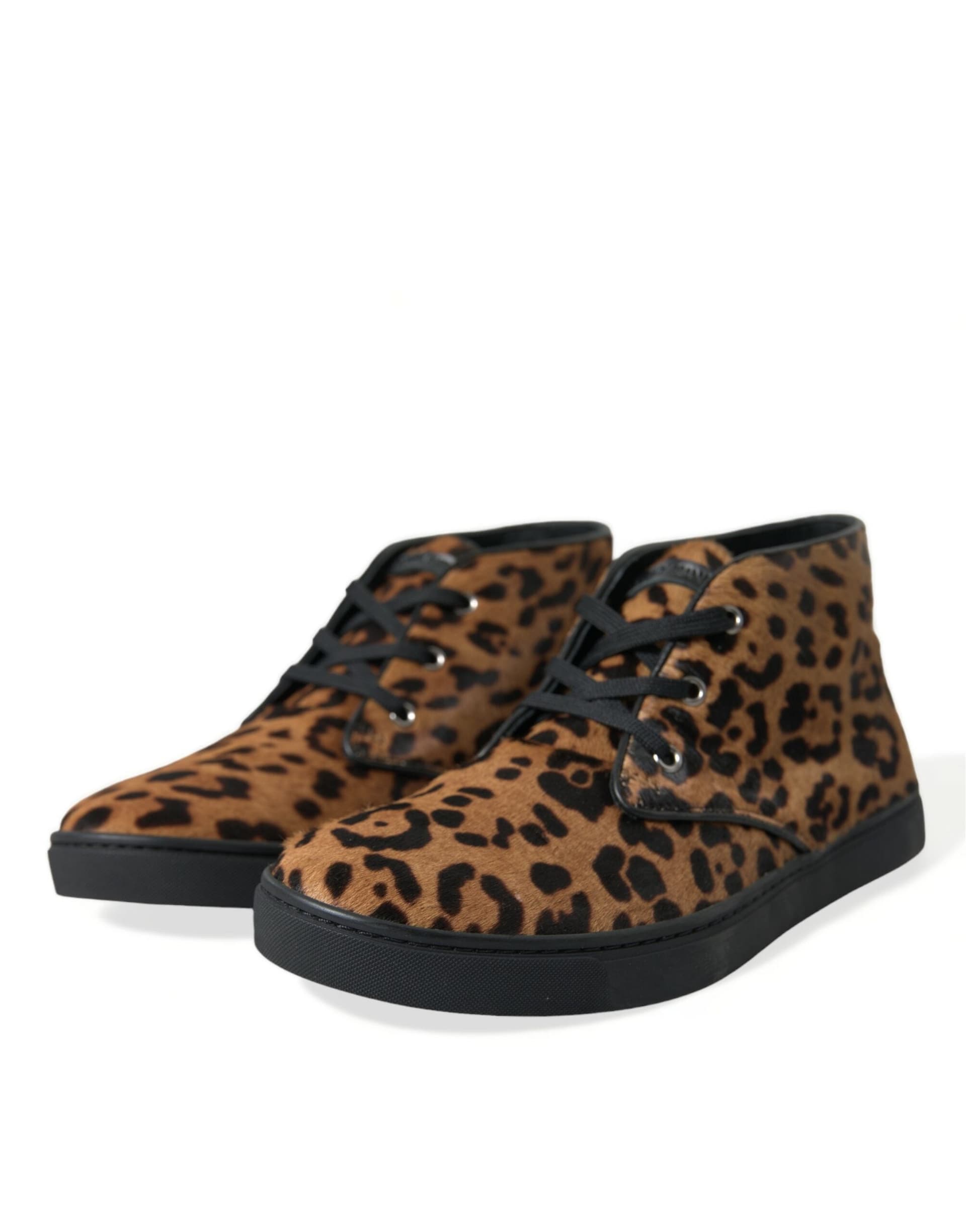 Dolce & Gabbana Brown Leopard Pony Hair Leather Sneakers Shoes - 2