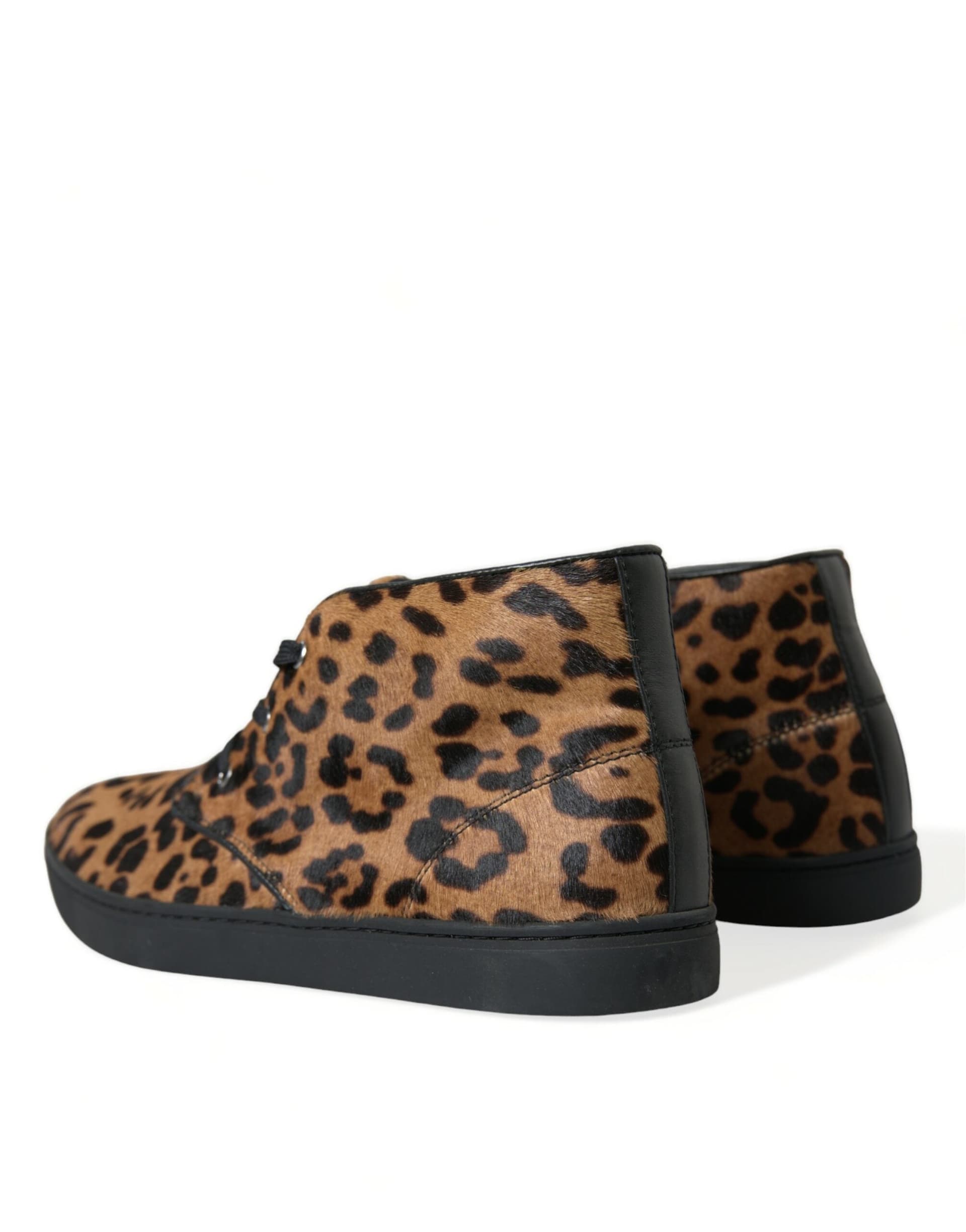 Dolce & Gabbana Brown Leopard Pony Hair Leather Sneakers Shoes - 3