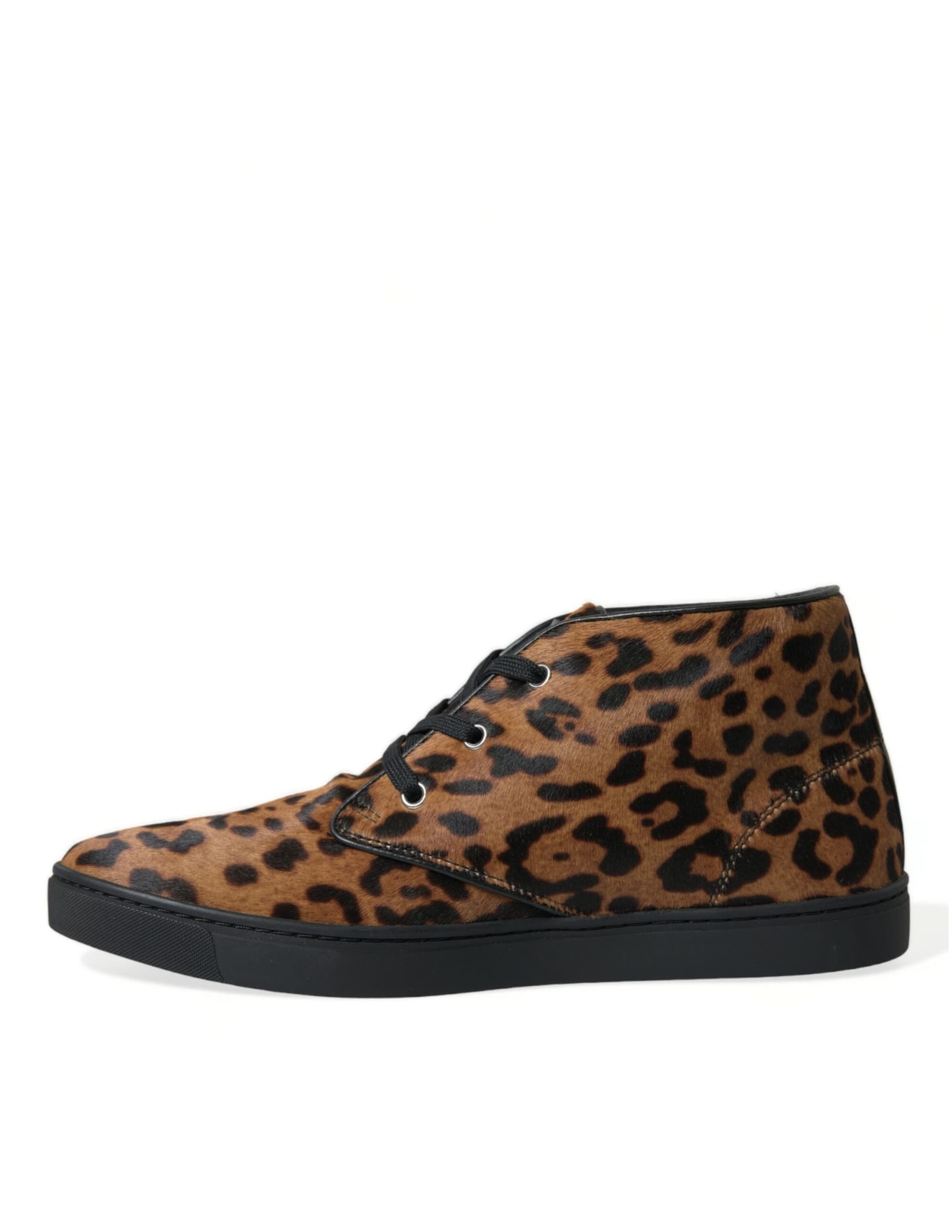Dolce & Gabbana Brown Leopard Pony Hair Leather Sneakers Shoes - 4