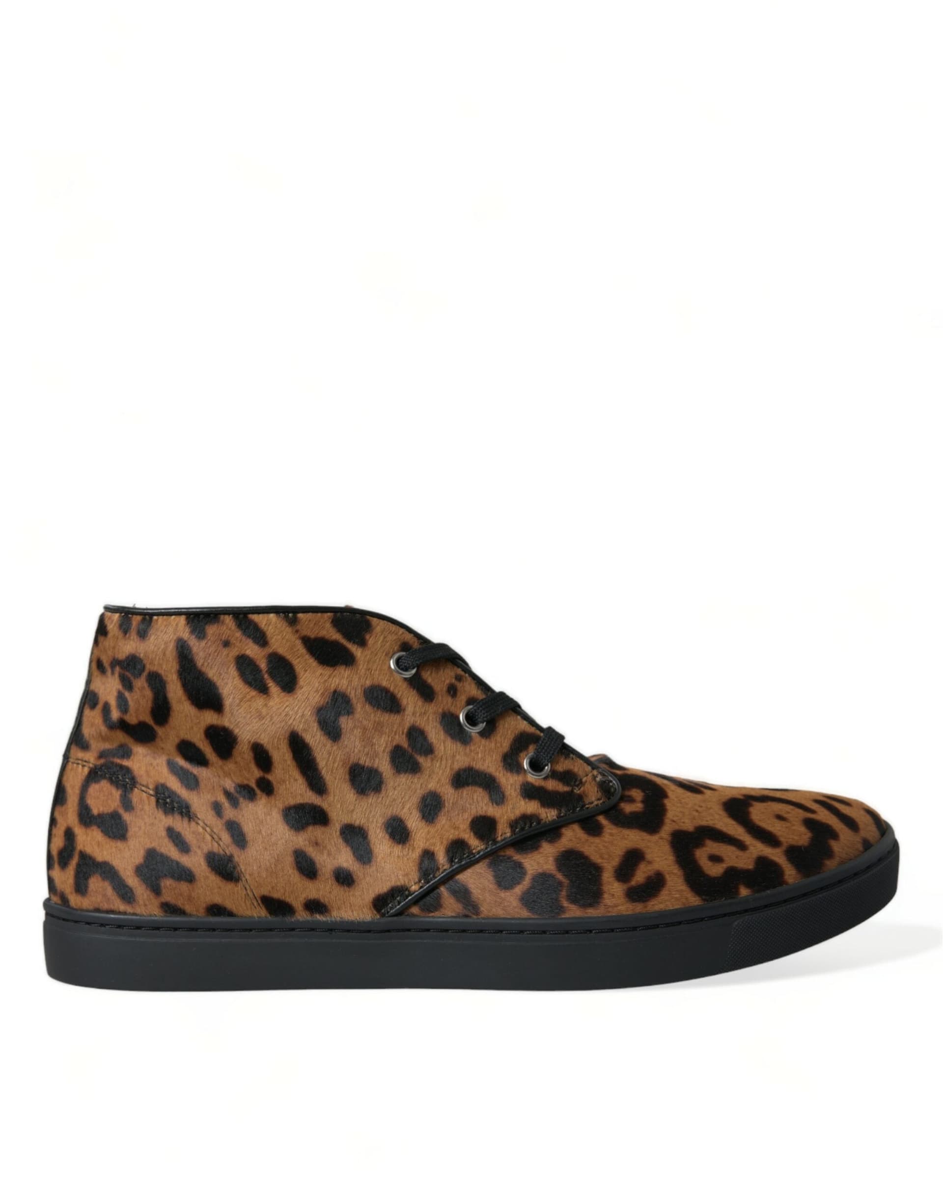 Dolce & Gabbana Brown Leopard Pony Hair Leather Sneakers Shoes - 5