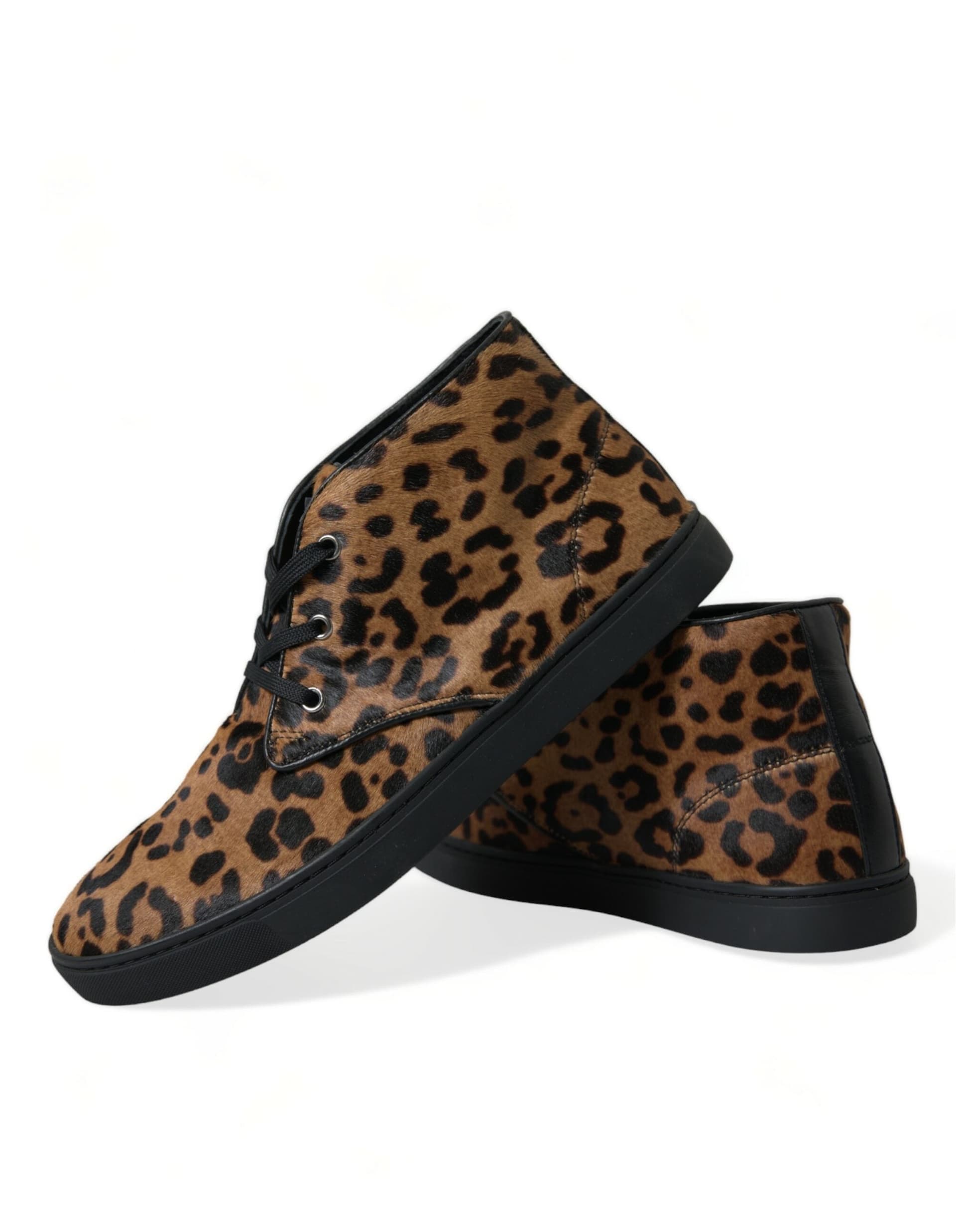 Dolce & Gabbana Brown Leopard Pony Hair Leather Sneakers Shoes - 7