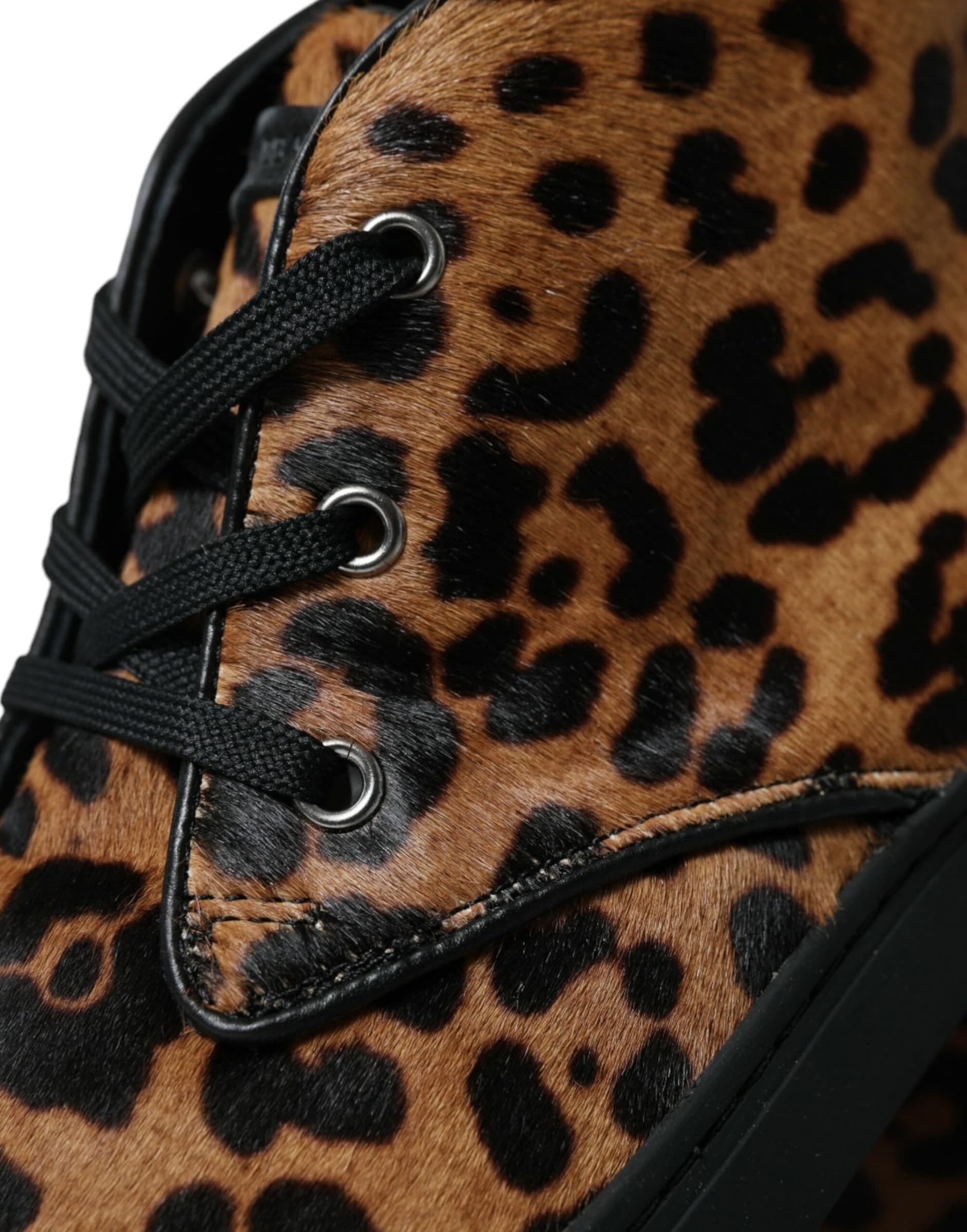 Dolce & Gabbana Brown Leopard Pony Hair Leather Sneakers Shoes - 8