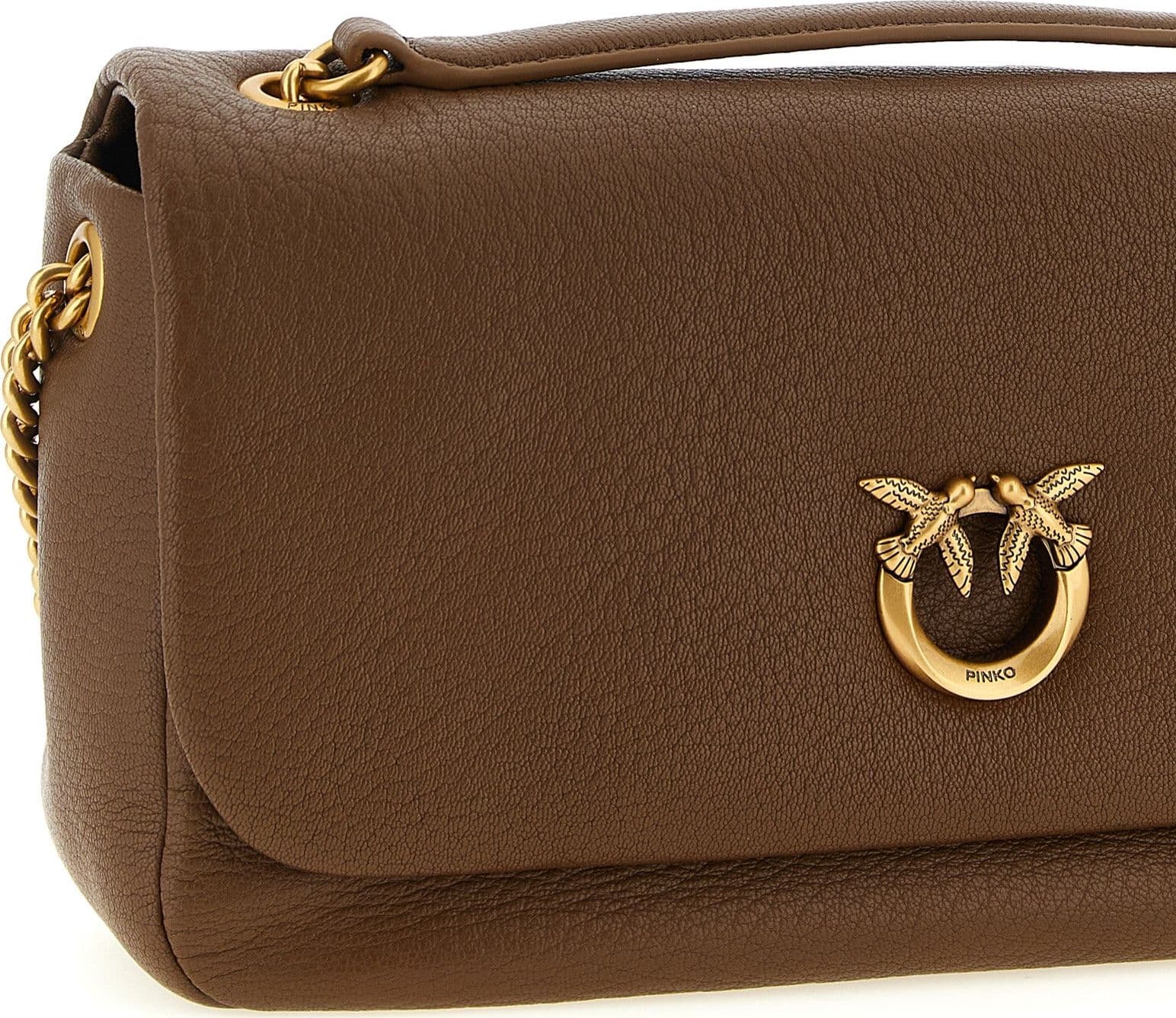 PINKO Brown Lamb Leather Shoulder Bag - 3