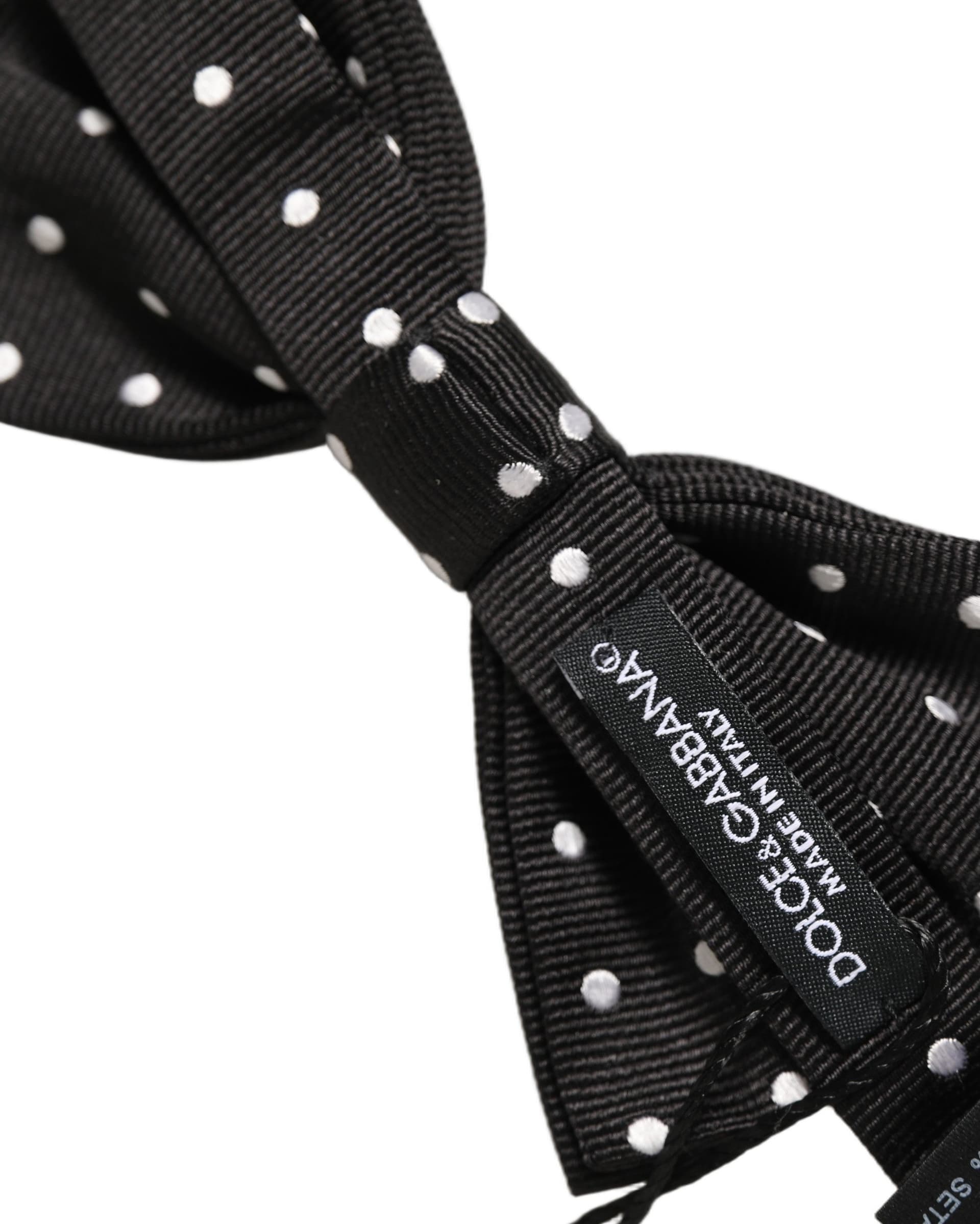 Dolce & Gabbana Black White Polka Dot Adjustable Neck Papillon Bow Tie - 4