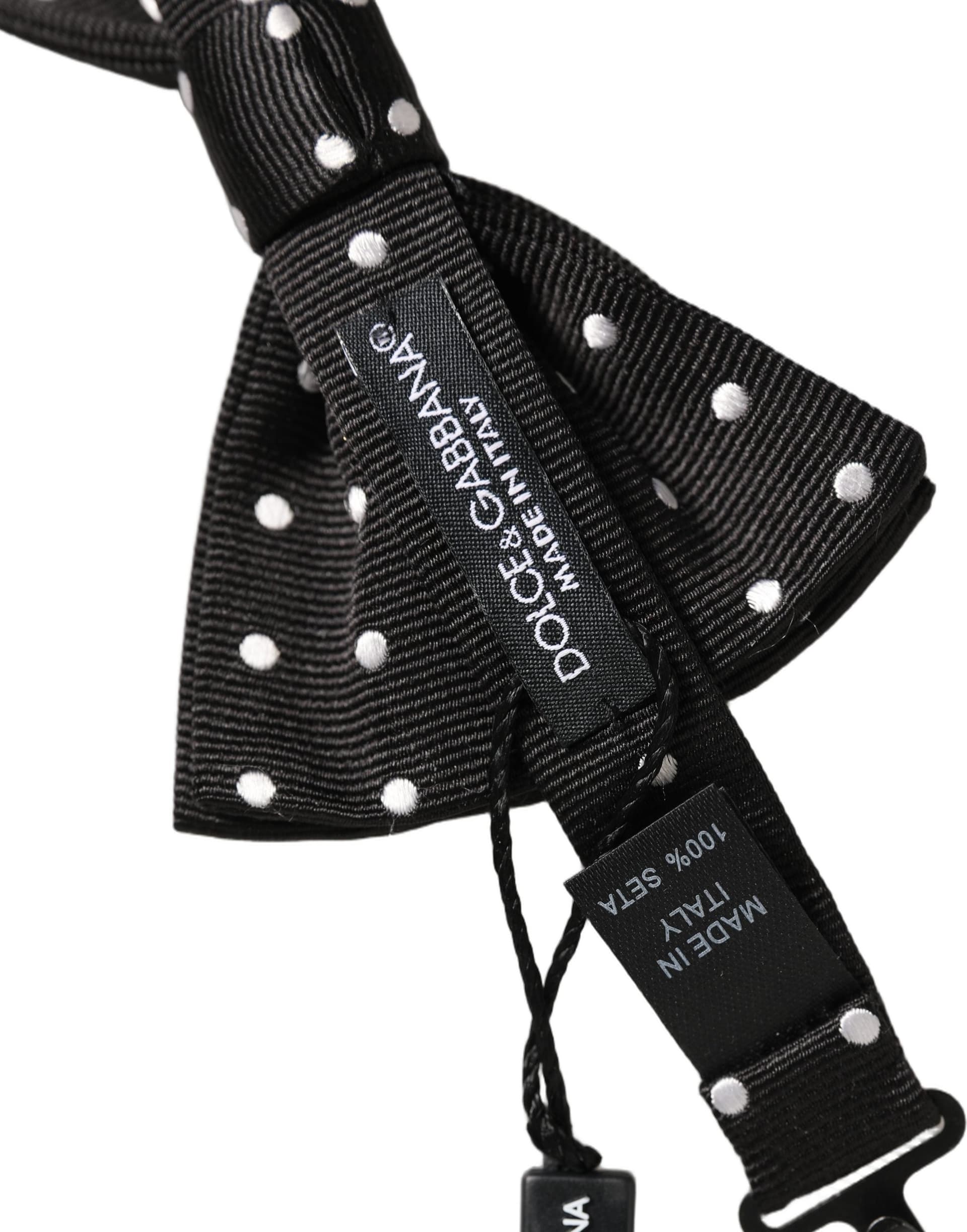 Dolce & Gabbana Black White Polka Dot Adjustable Neck Papillon Bow Tie - 5