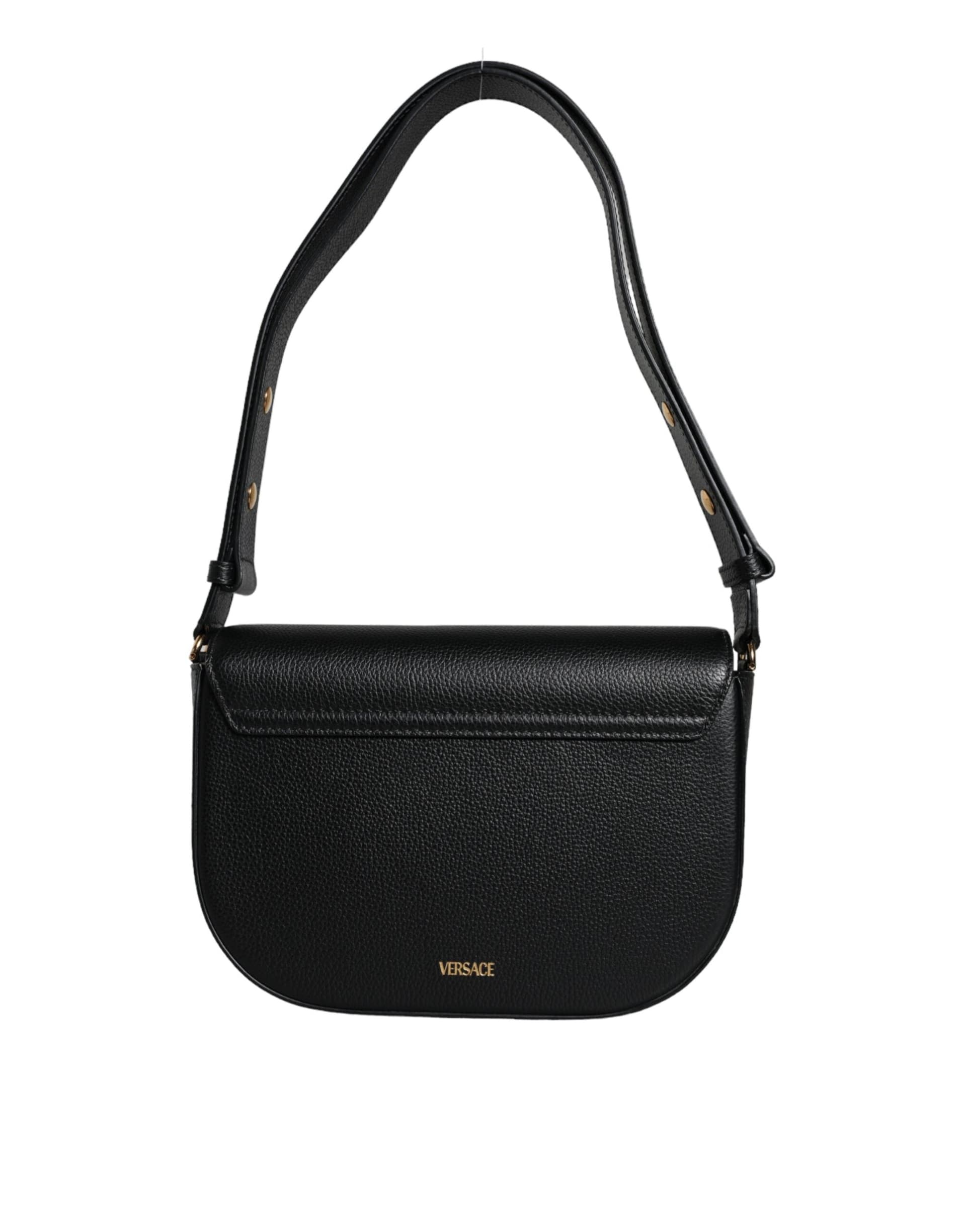 Versace Black Grainy Calf Leather Logo Crossbody Shoulder Bag - 3