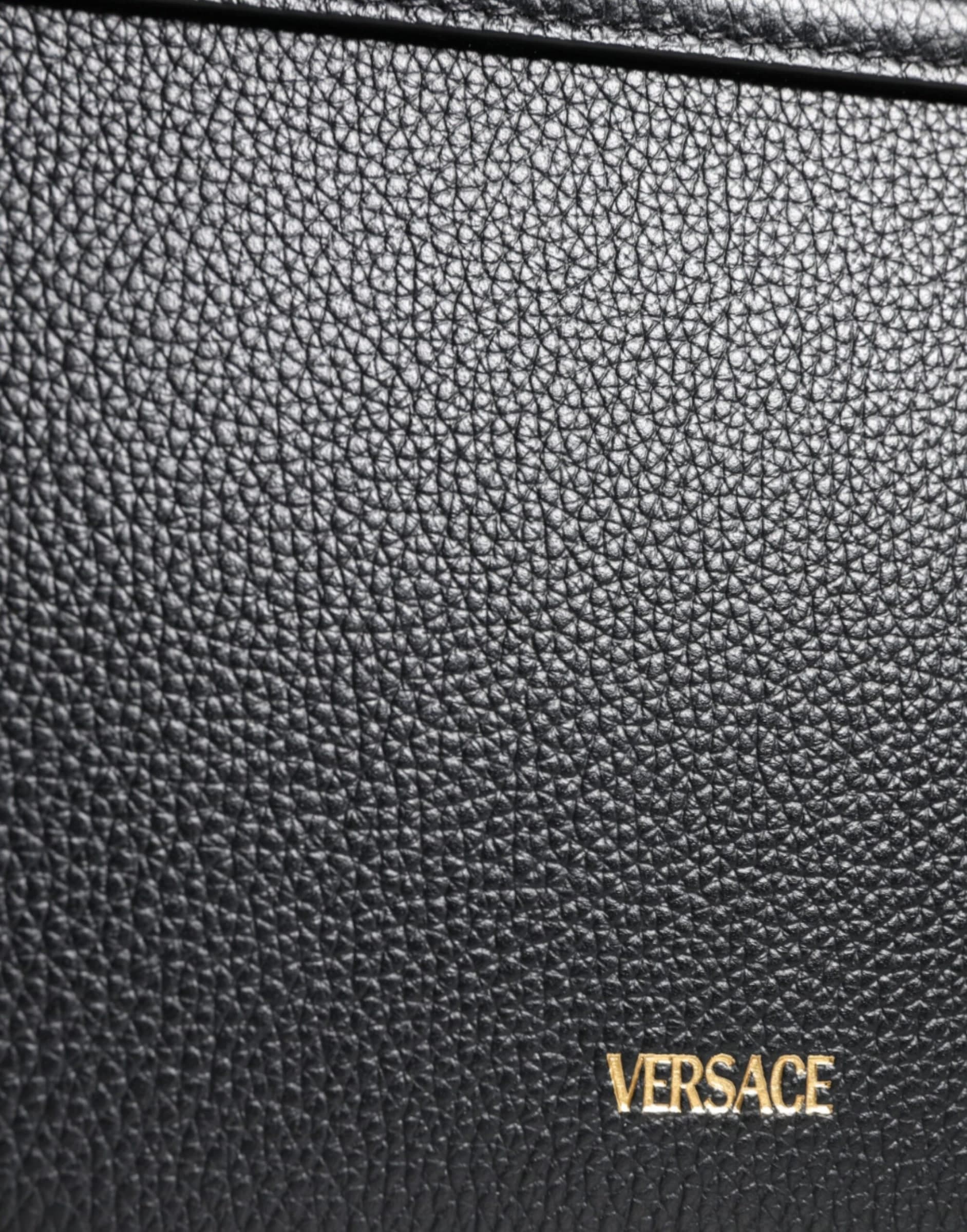 Versace Black Grainy Calf Leather Logo Crossbody Shoulder Bag - 6