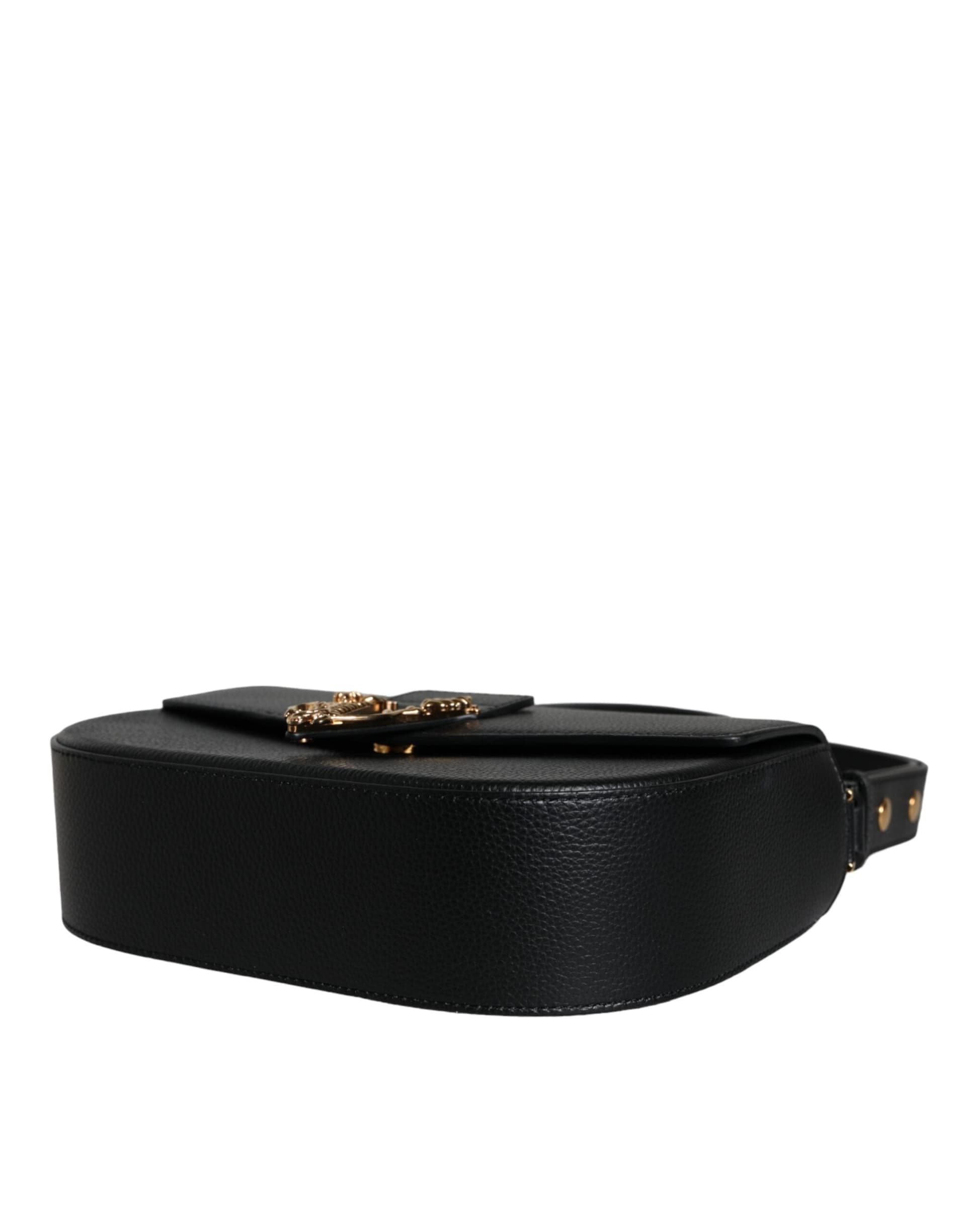 Versace Black Grainy Calf Leather Logo Crossbody Shoulder Bag - 7