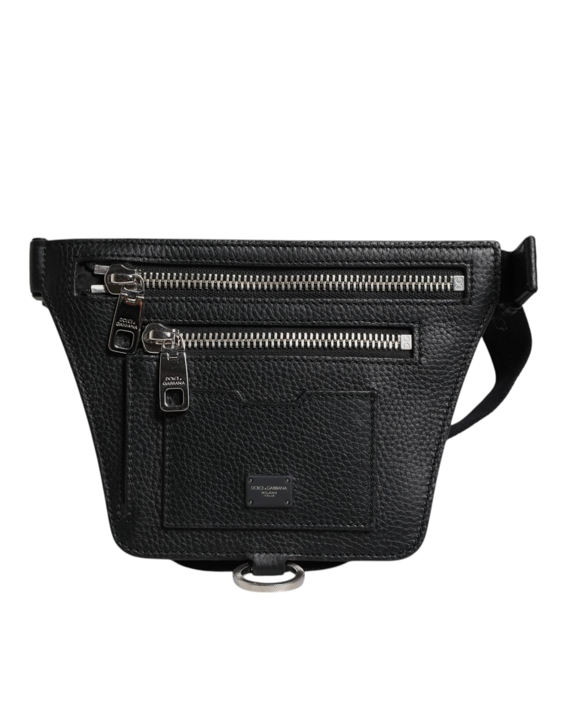 Dolce & Gabbana Black Calfskin Logo Plaque Belt Waist Men Fanny Pack Bag - 2