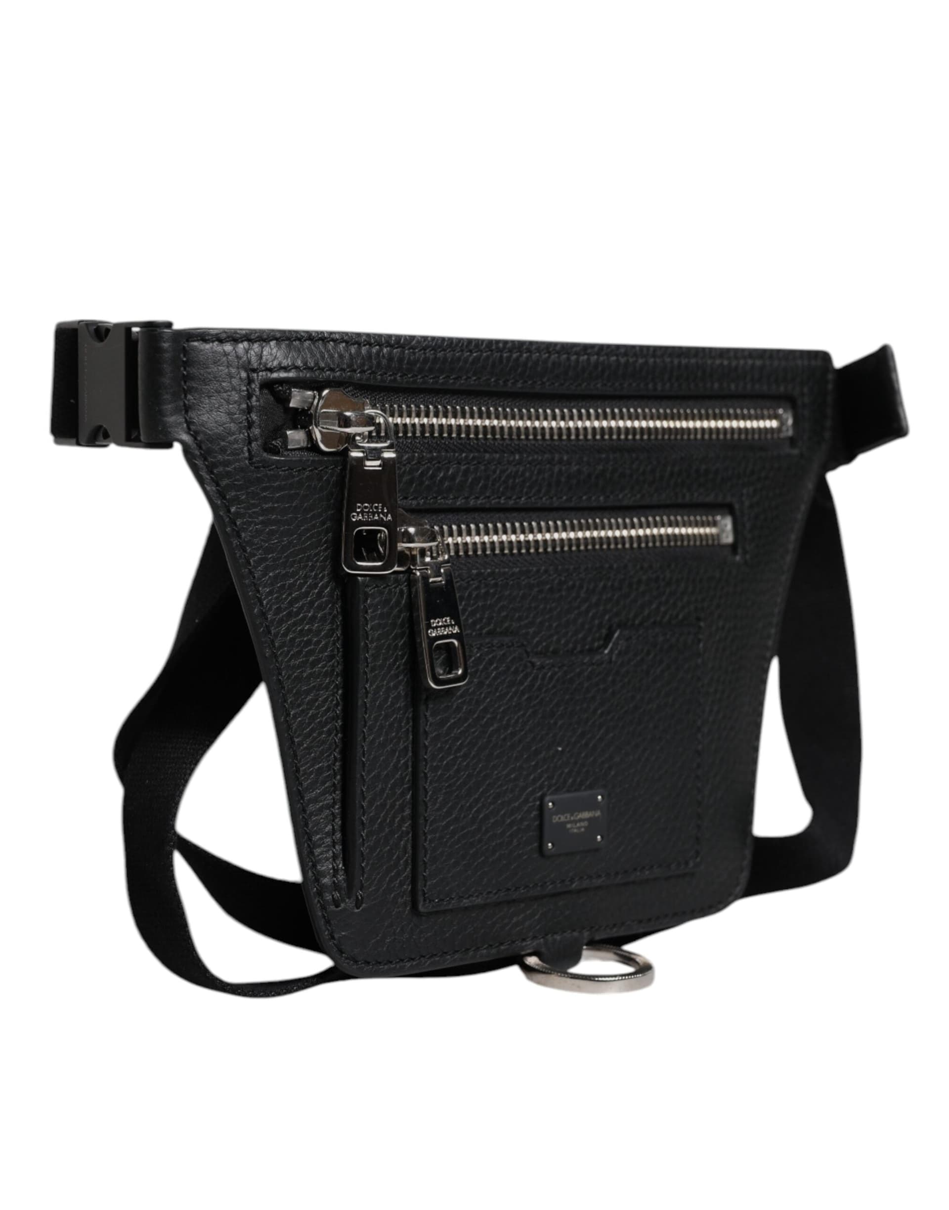 Dolce & Gabbana Black Calfskin Logo Plaque Belt Waist Men Fanny Pack Bag - 3