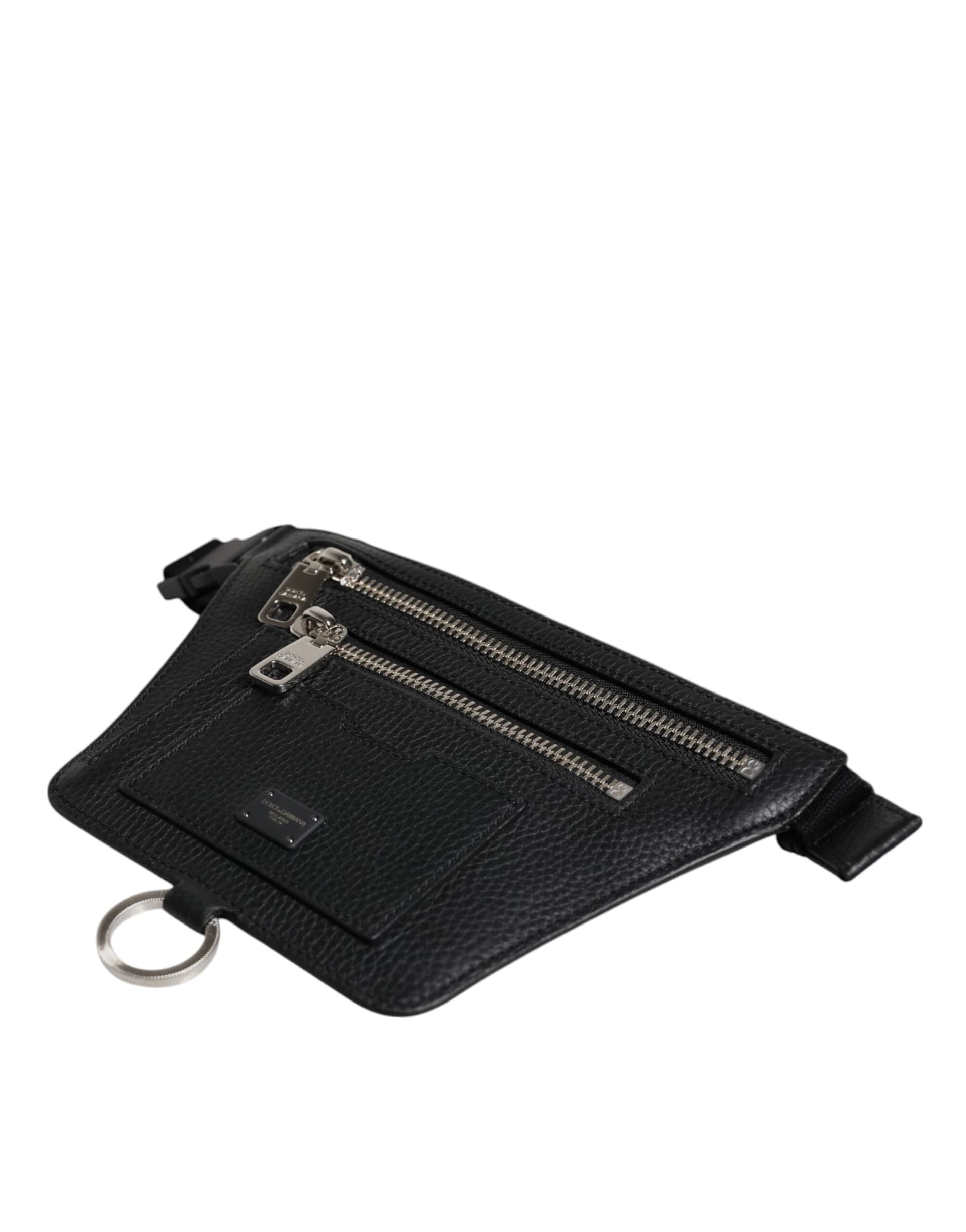 Dolce & Gabbana Black Calfskin Logo Plaque Belt Waist Men Fanny Pack Bag - 5