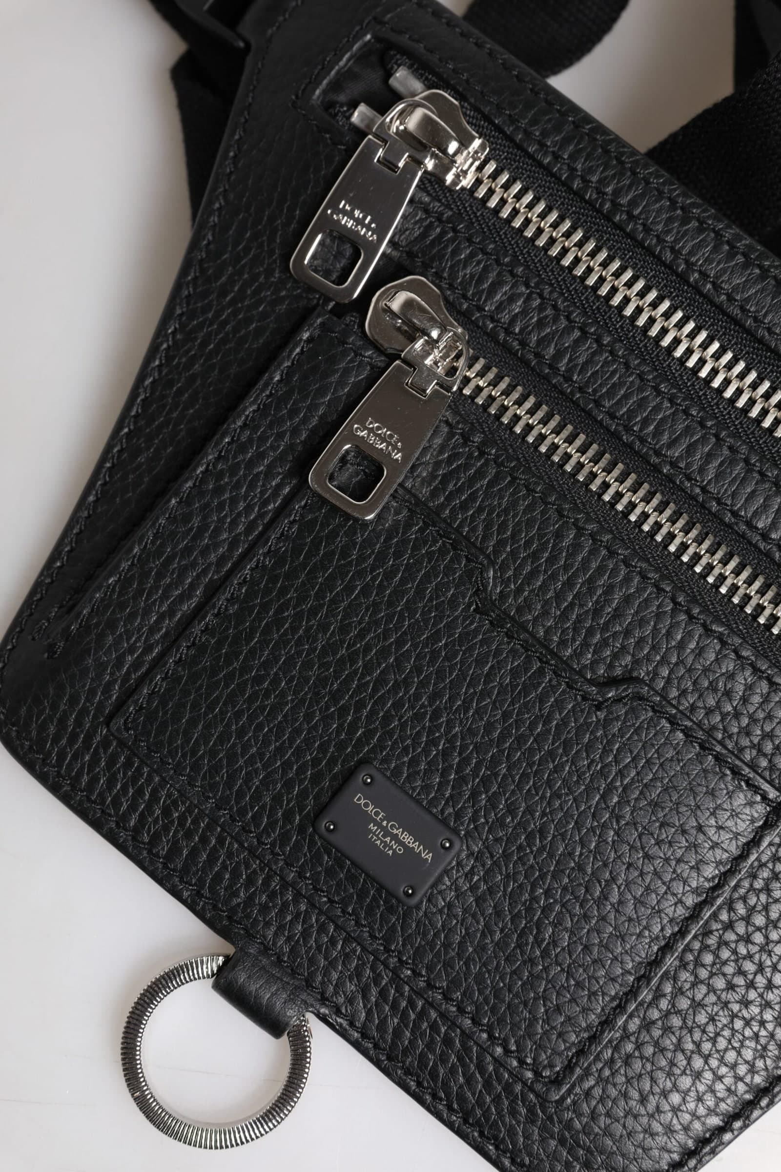 Dolce & Gabbana Black Calfskin Logo Plaque Belt Waist Men Fanny Pack Bag - 6