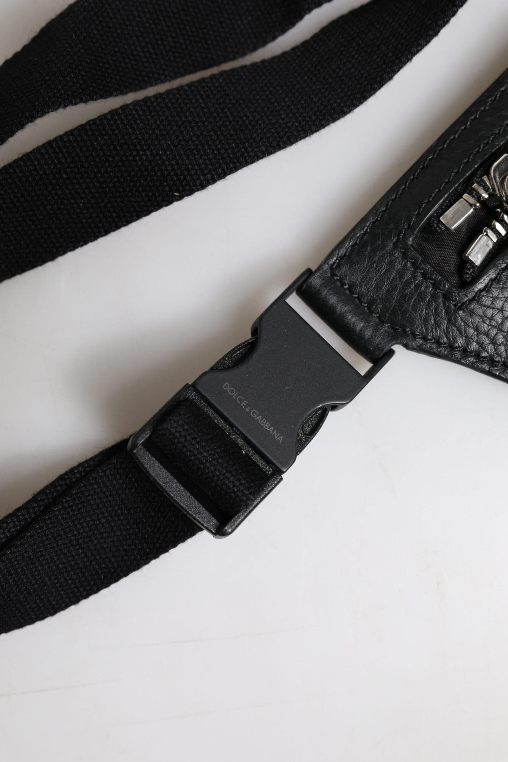 Dolce & Gabbana Black Calfskin Logo Plaque Belt Waist Men Fanny Pack Bag - 7