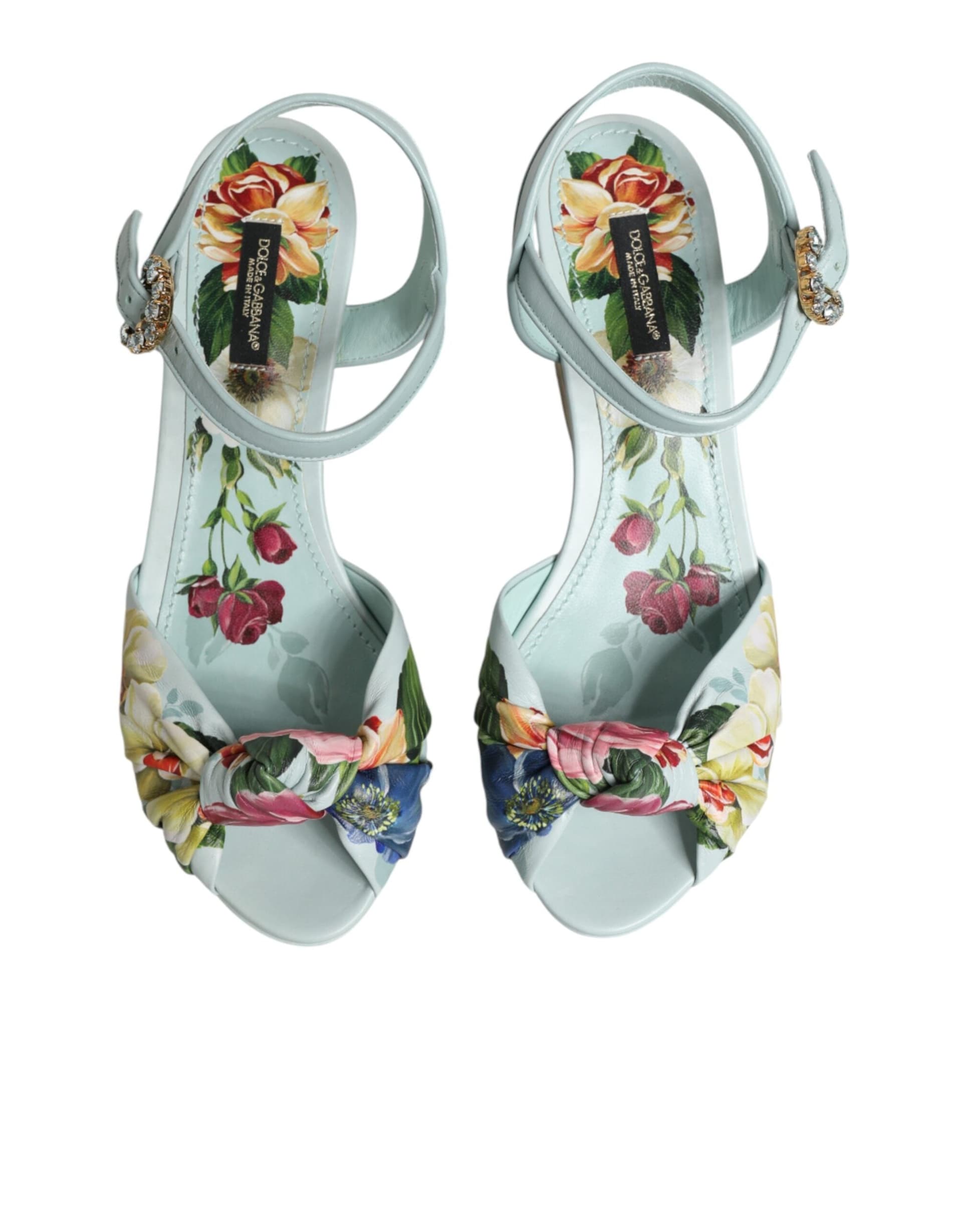 Dolce & Gabbana Green Floral Ankle Strap Wedge Sandals Shoes - 2