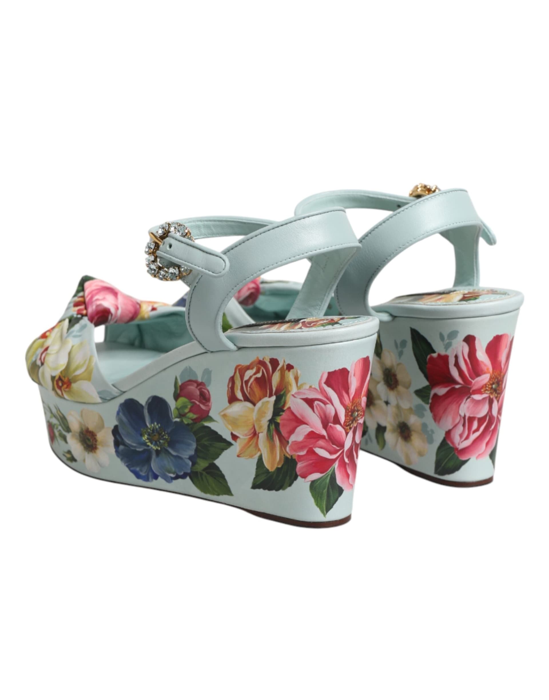 Dolce & Gabbana Green Floral Ankle Strap Wedge Sandals Shoes - 4