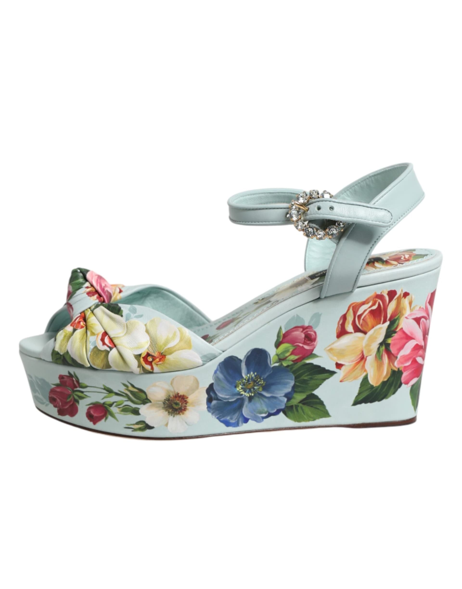 Dolce & Gabbana Green Floral Ankle Strap Wedge Sandals Shoes - 5