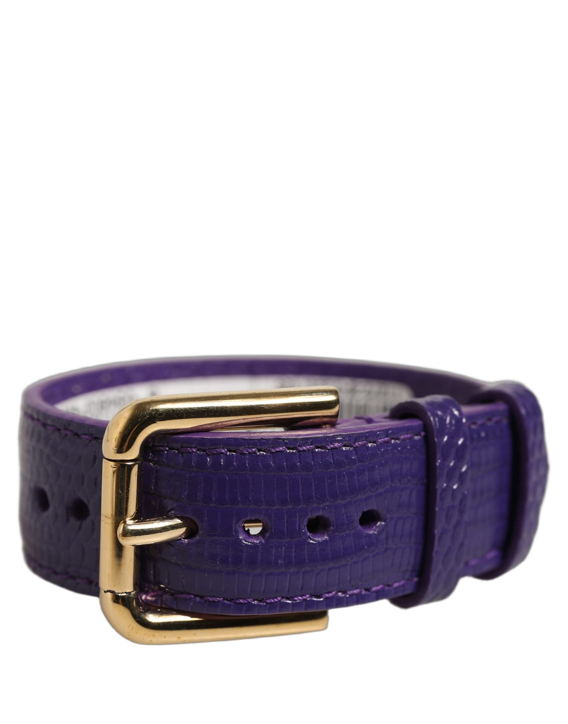 Dolce & Gabbana Violet Textured Leather Gold Buckle Belt Strap Bracelet - 2