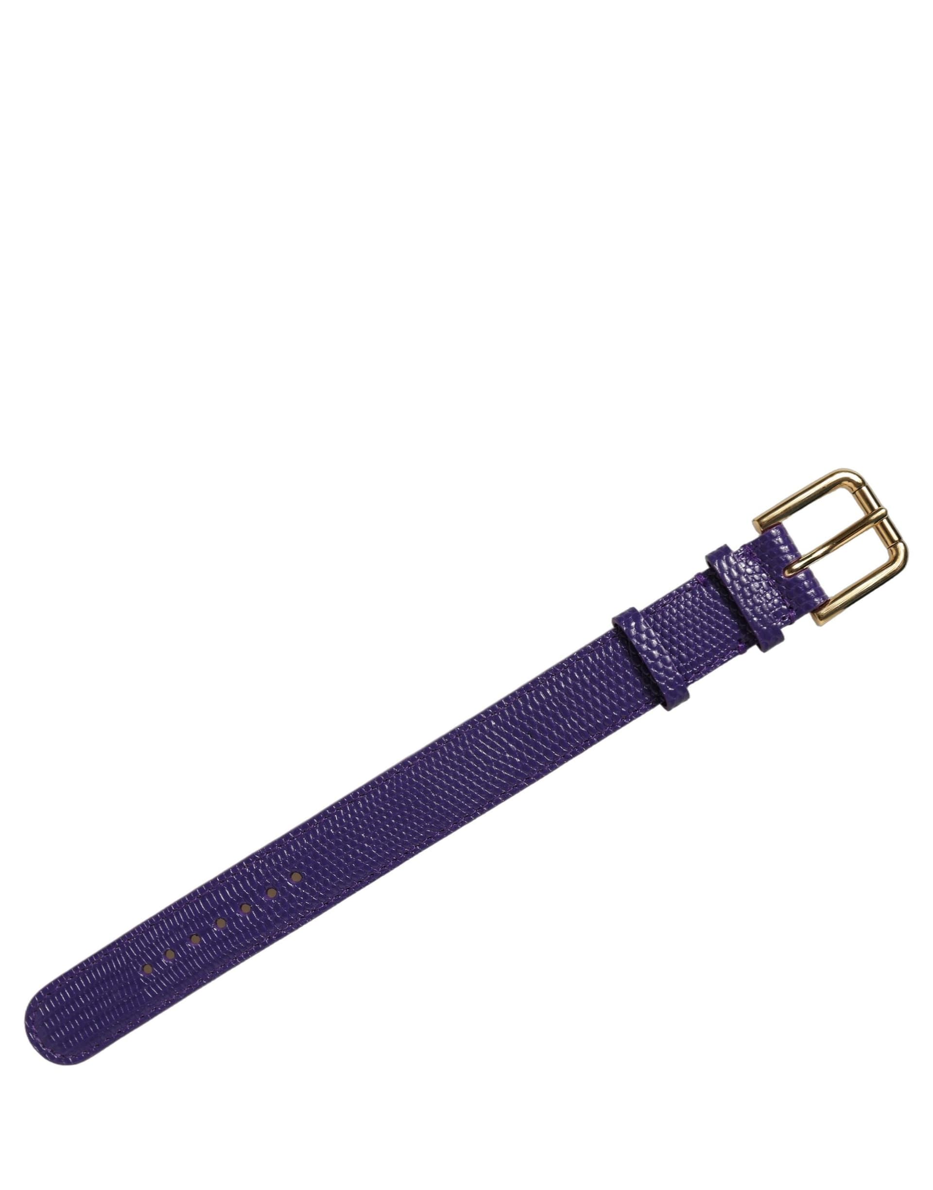 Dolce & Gabbana Violet Textured Leather Gold Buckle Belt Strap Bracelet - 3