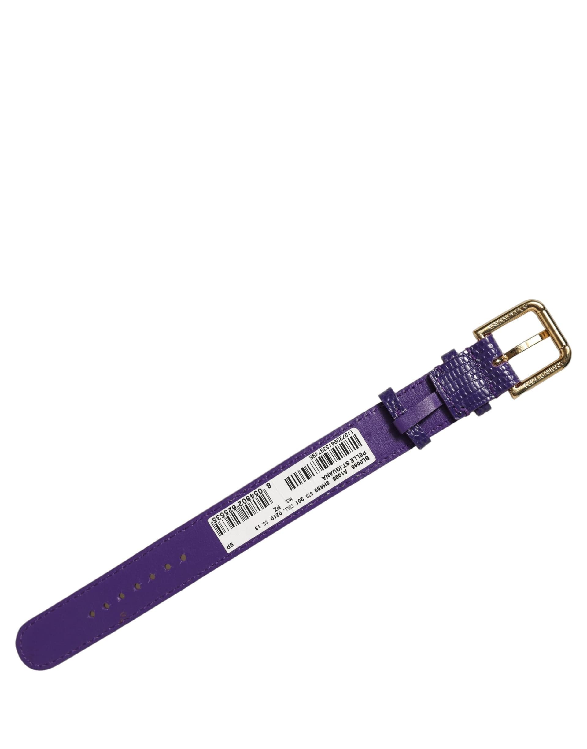 Dolce & Gabbana Violet Textured Leather Gold Buckle Belt Strap Bracelet - 4