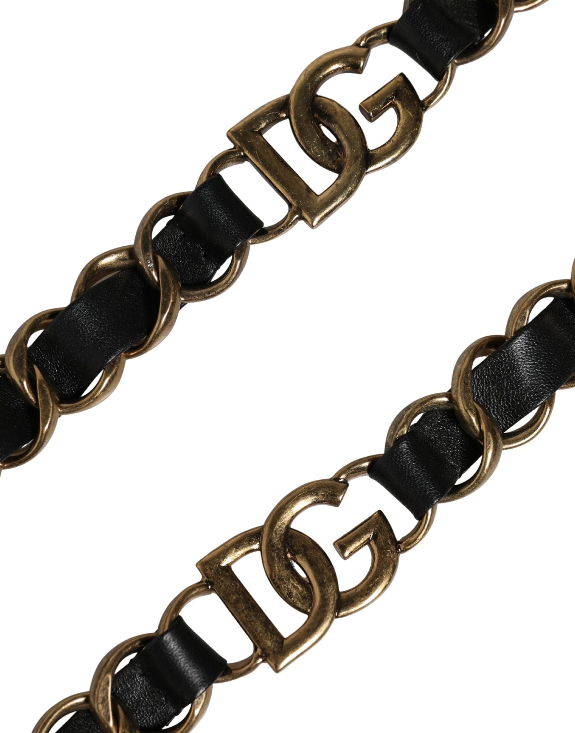 Dolce & Gabbana Black Leather Gold Chain Bag Accessory Shoulder Strap - 2
