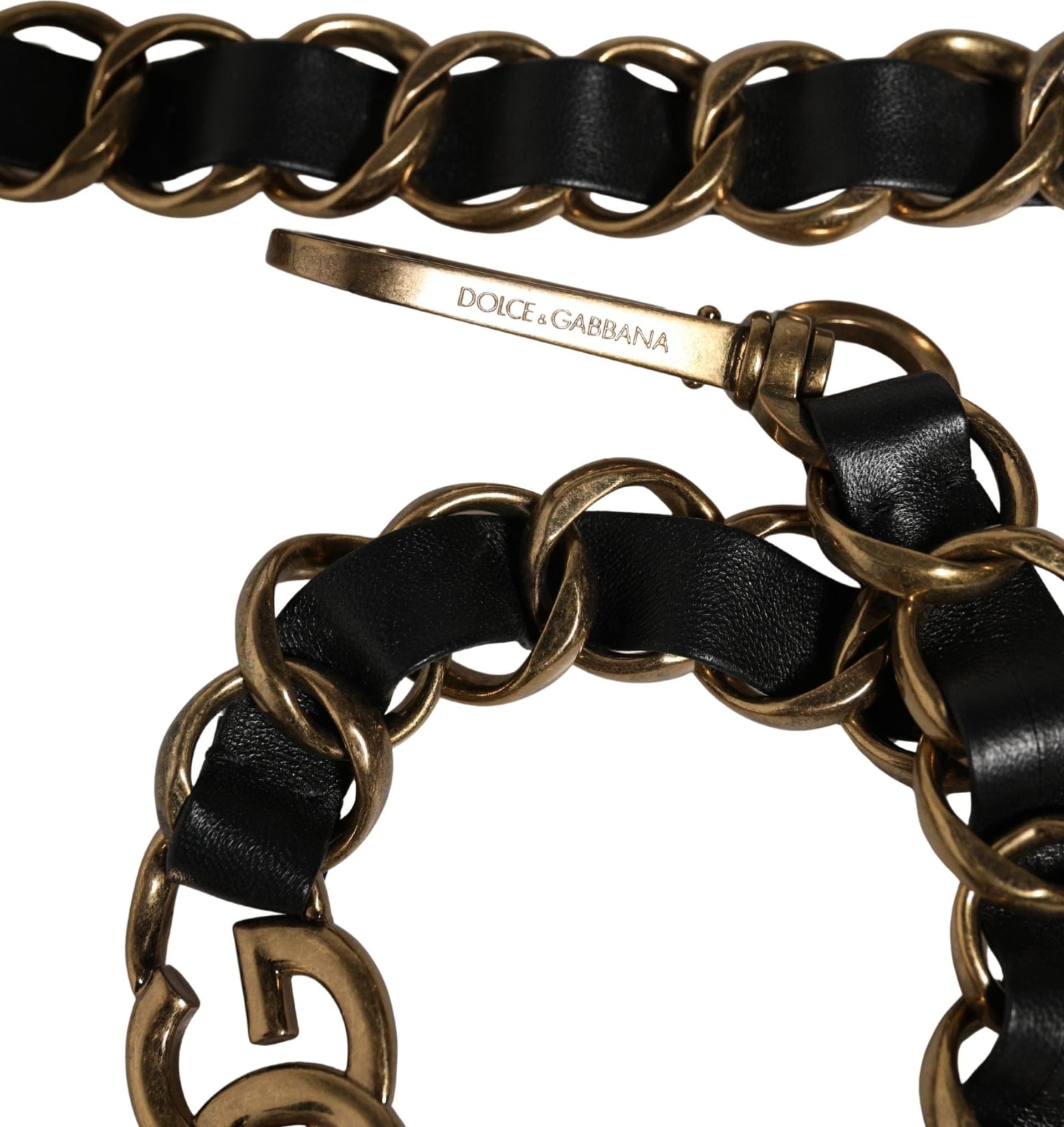 Dolce & Gabbana Black Leather Gold Chain Bag Accessory Shoulder Strap - 3