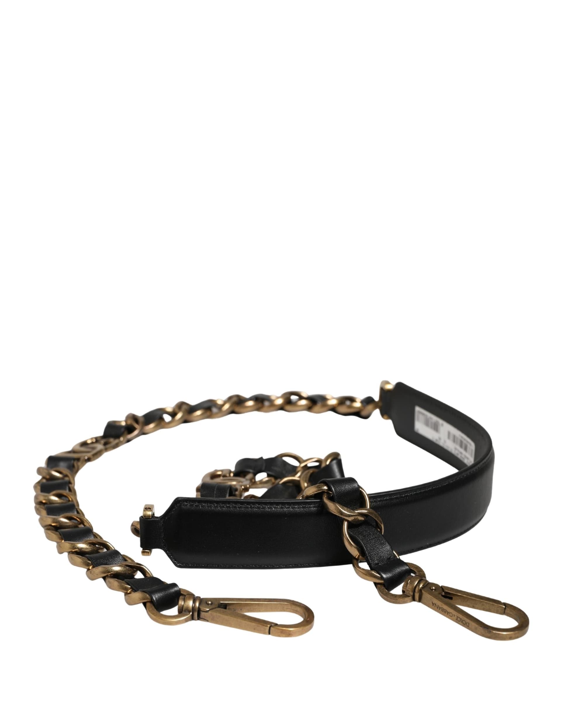 Dolce & Gabbana Black Leather Gold Chain Bag Accessory Shoulder Strap - 4