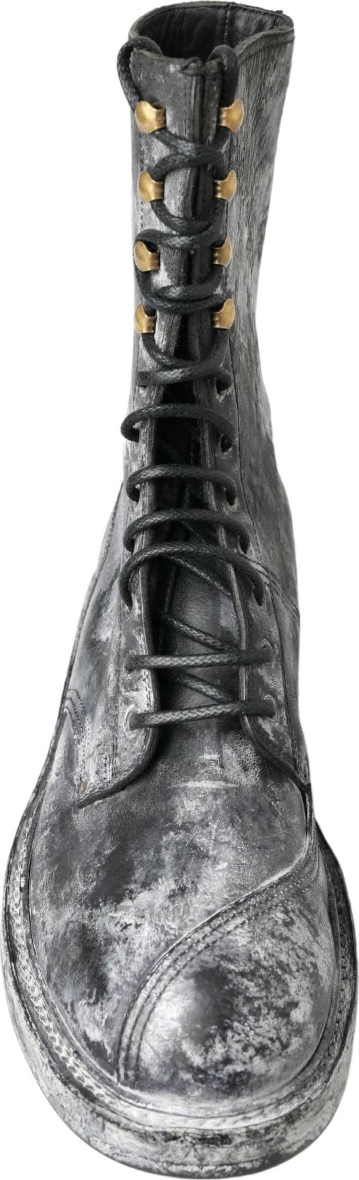 Dolce & Gabbana Black Gray Leather Mid Calf Boots Shoes - 3