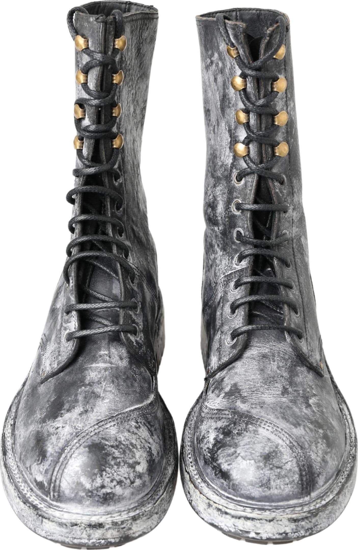 Dolce & Gabbana Black Gray Leather Mid Calf Boots Shoes - 4