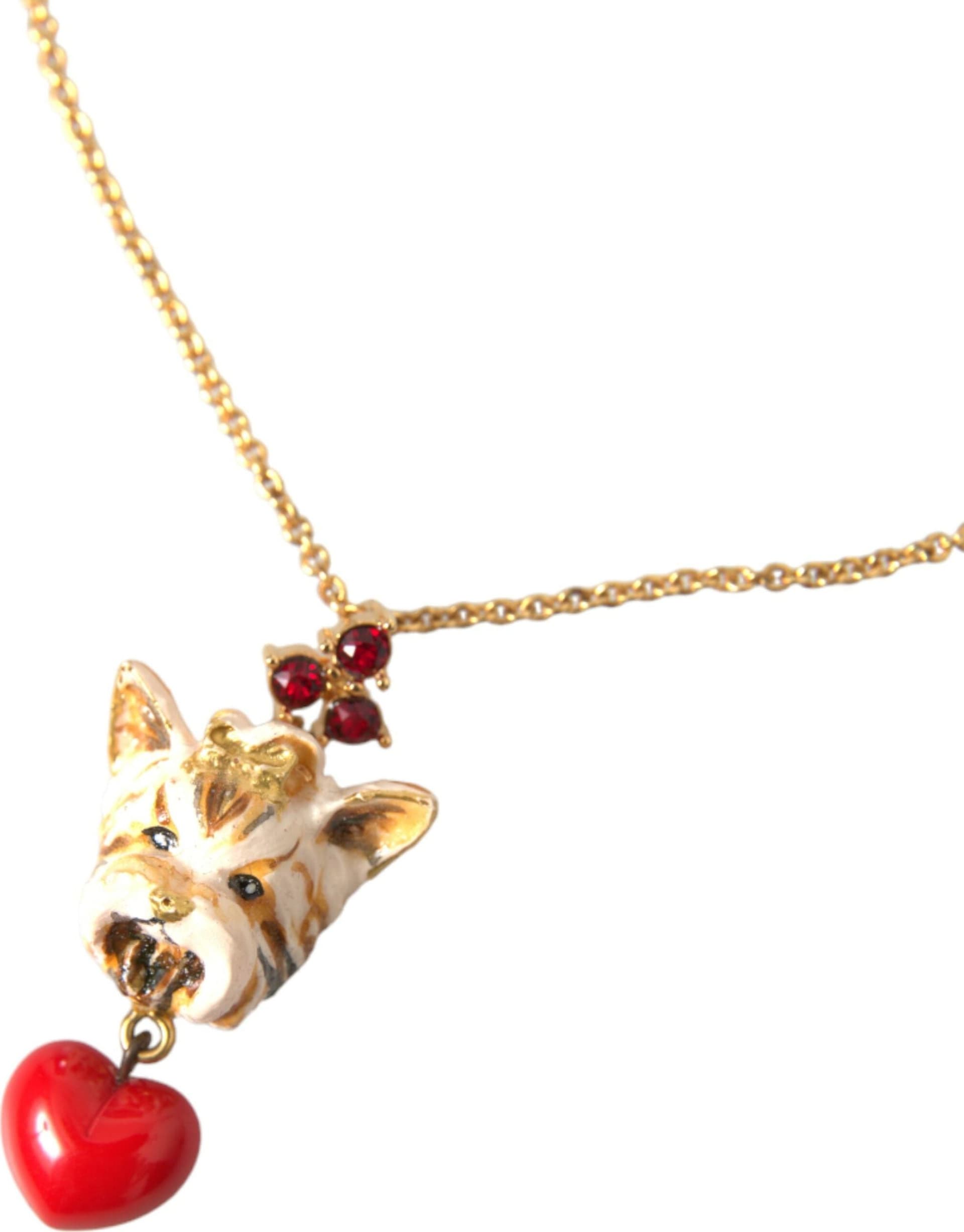 Dolce & Gabbana Gold Brass Chain Dog Heart Pendant Charm Necklace - 2