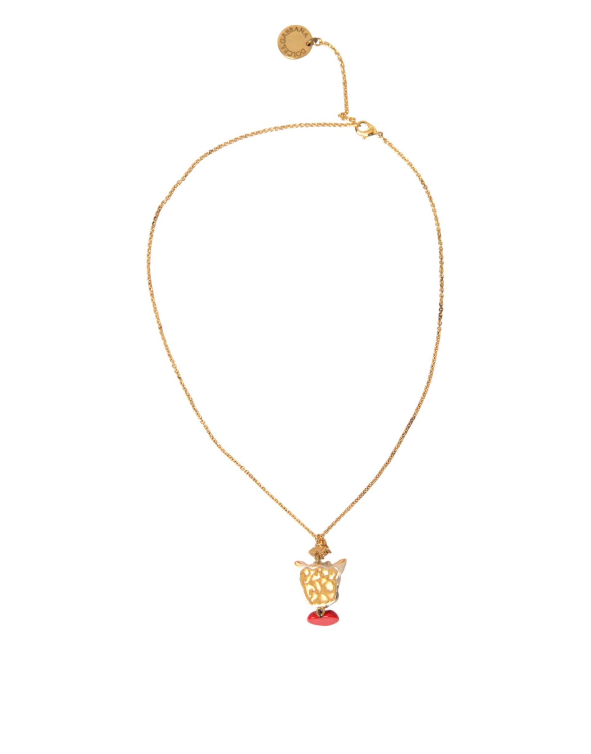 Dolce & Gabbana Gold Brass Chain Dog Heart Pendant Charm Necklace - 4