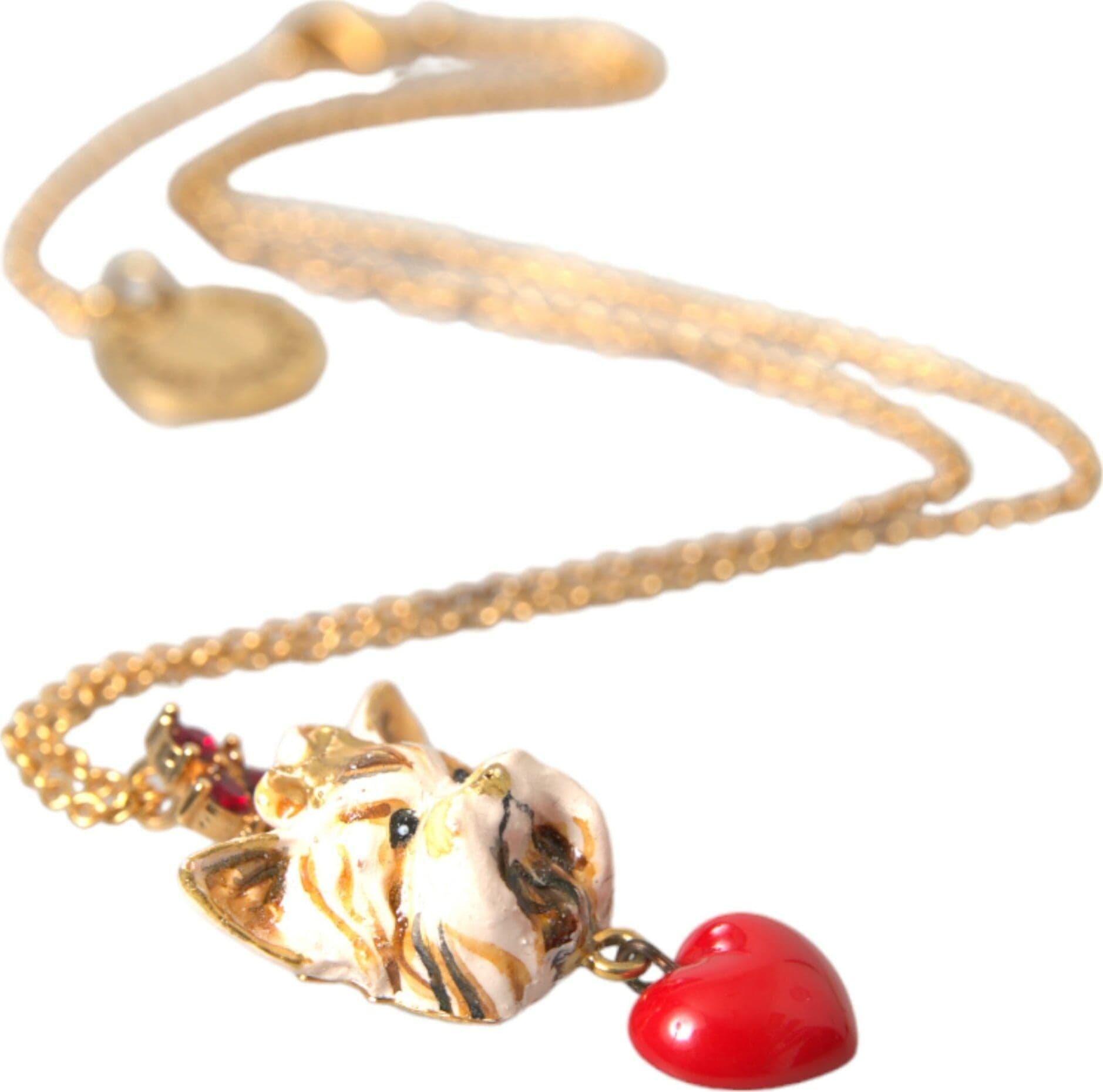Dolce & Gabbana Gold Brass Chain Dog Heart Pendant Charm Necklace - 5