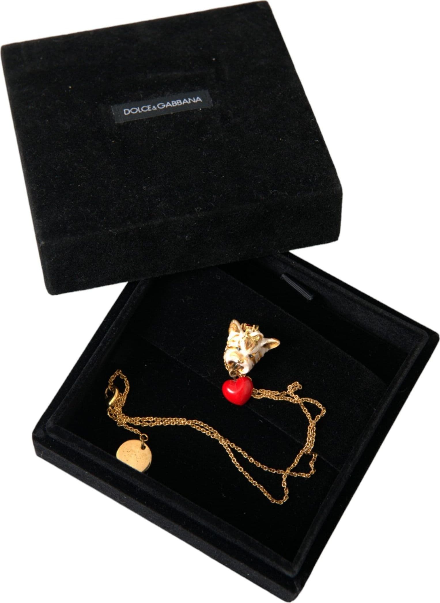 Dolce & Gabbana Gold Brass Chain Dog Heart Pendant Charm Necklace - 6