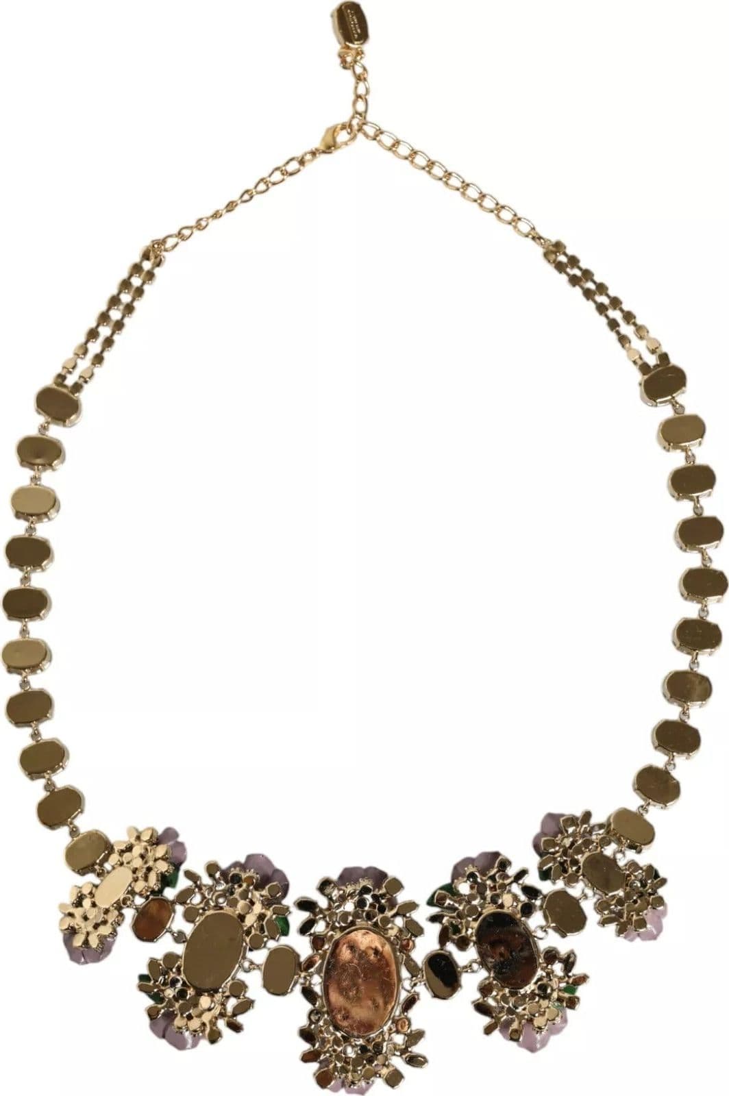Dolce & Gabbana Gold Brass Link Chain Rose Petal Crystal Necklace - 5