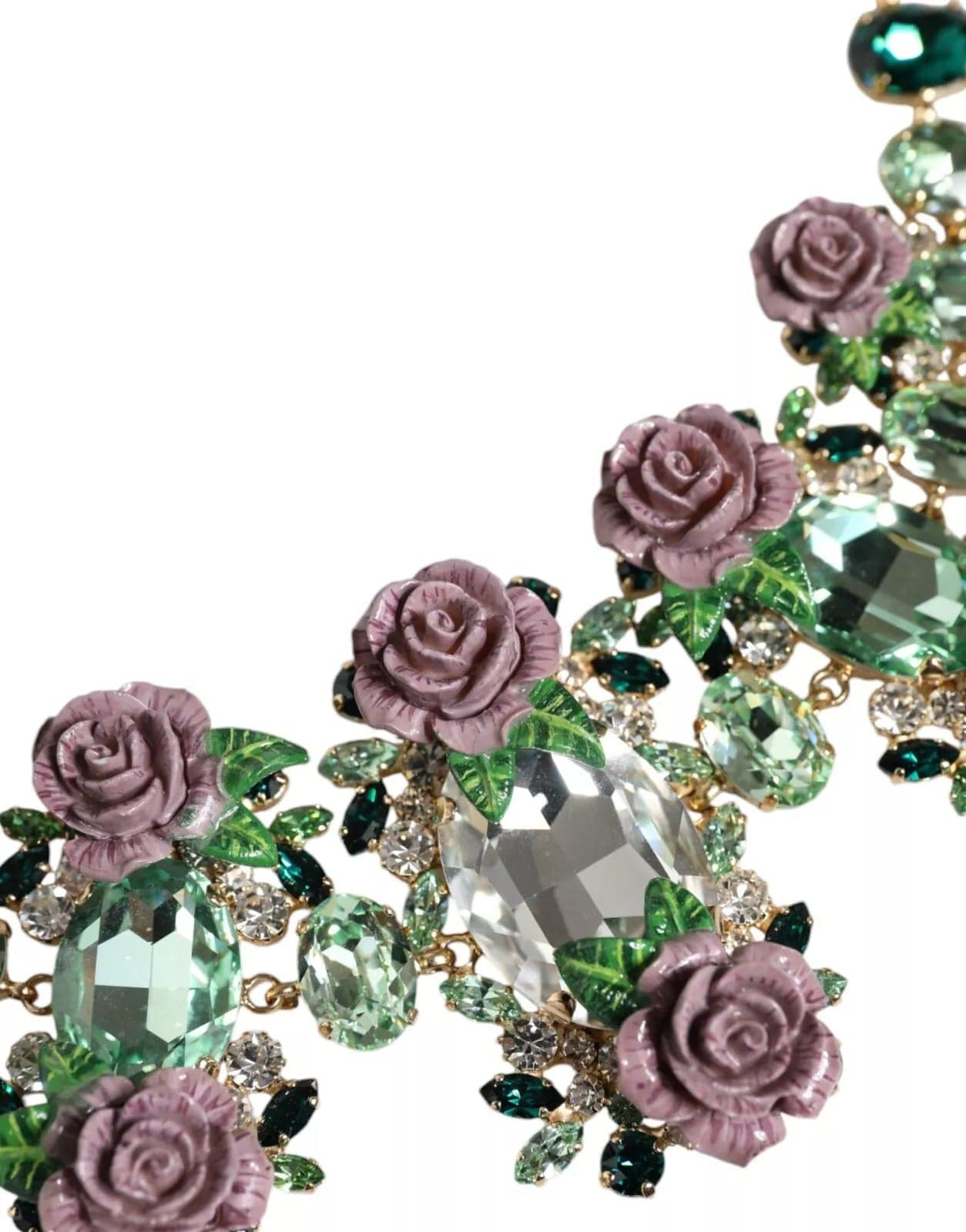 Dolce & Gabbana Gold Brass Link Chain Rose Petal Crystal Necklace - 7