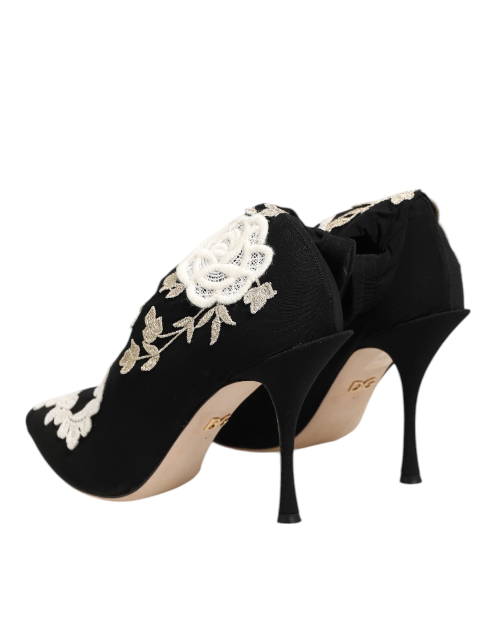 Dolce & Gabbana Black White Embroidered Jersey Stiletto Boots Shoes - 3