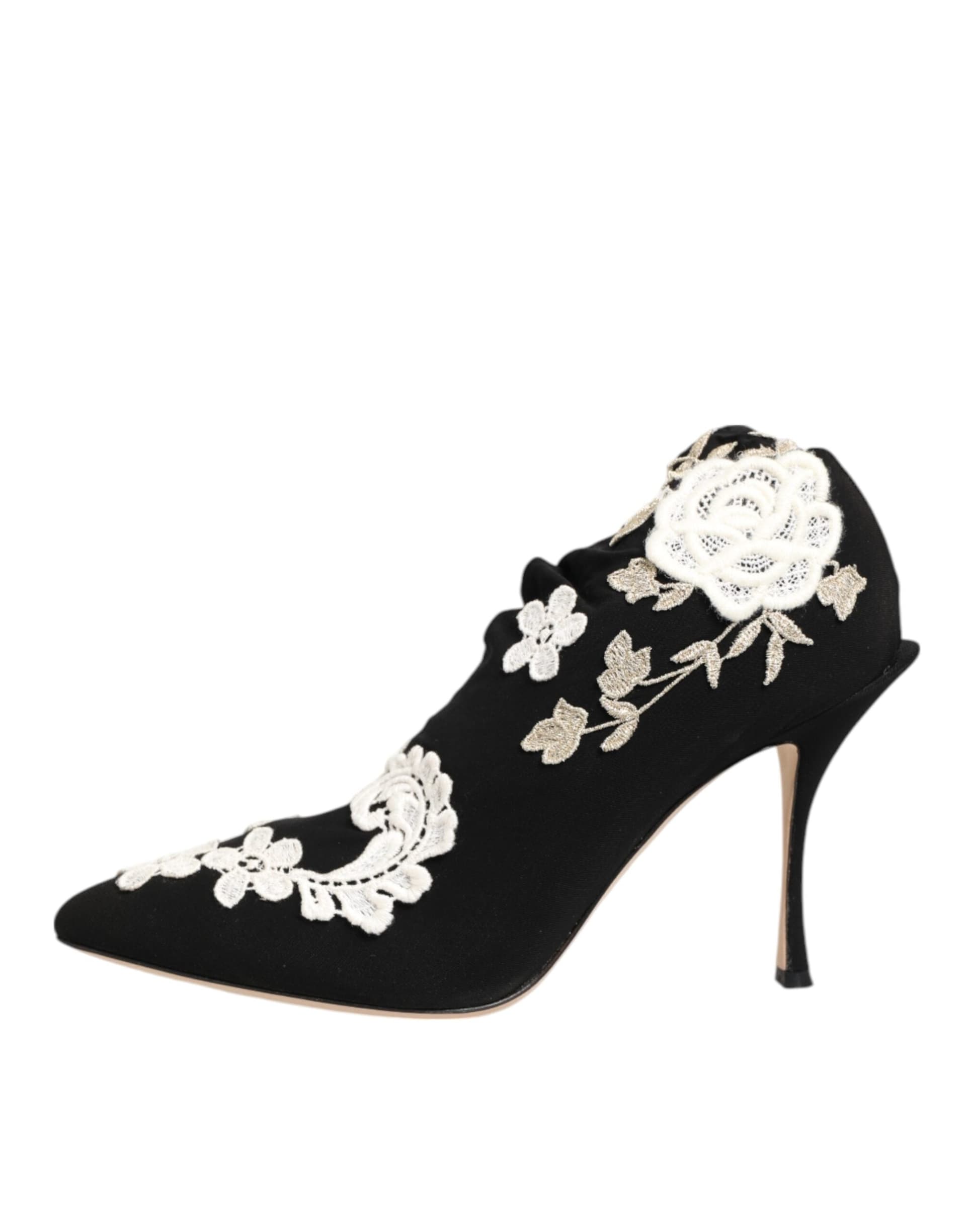 Dolce & Gabbana Black White Embroidered Jersey Stiletto Boots Shoes - 4