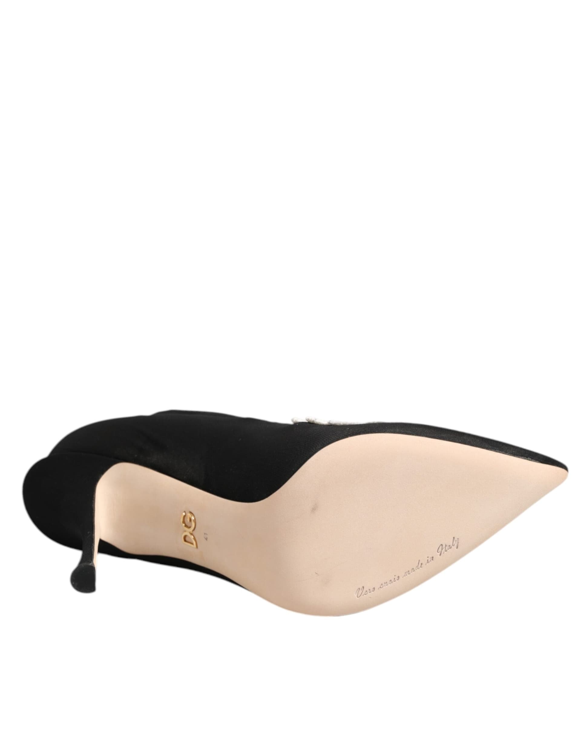 Dolce & Gabbana Black White Embroidered Jersey Stiletto Boots Shoes - 7