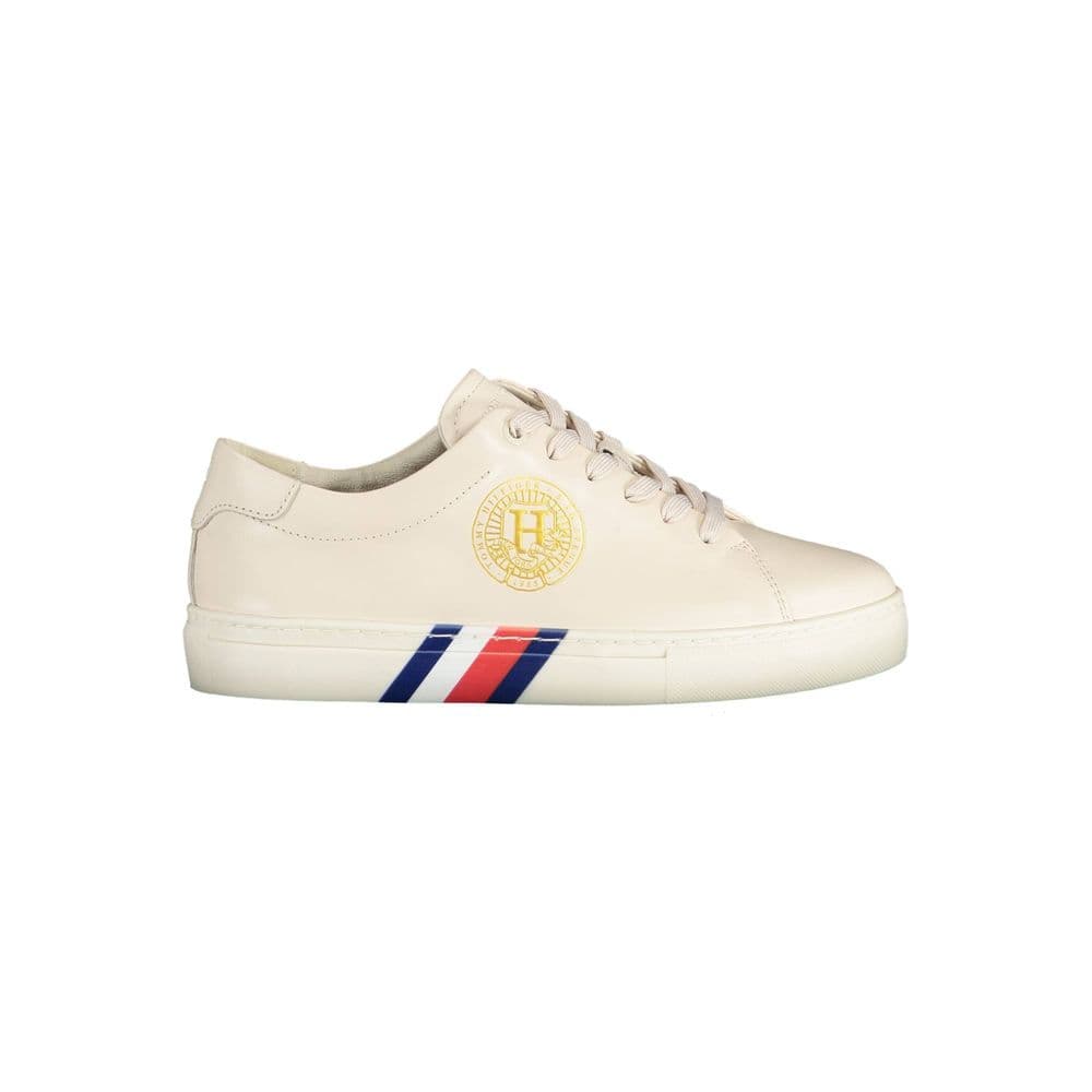 Tommy Hilfiger Beige Leather Women Sneaker - 2
