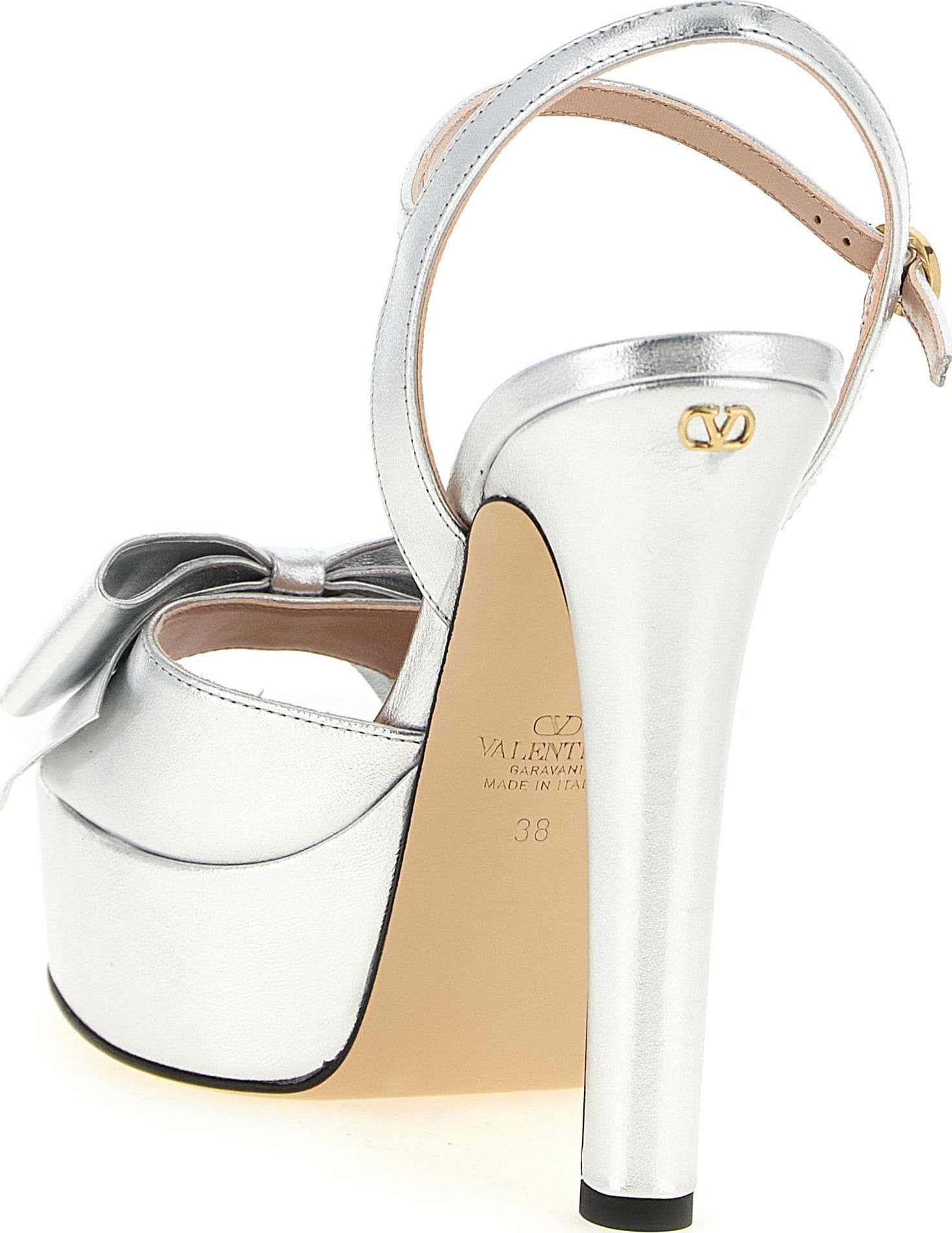 Valentino Garavani Silver Leather Stiletto Heel Sandals - 3