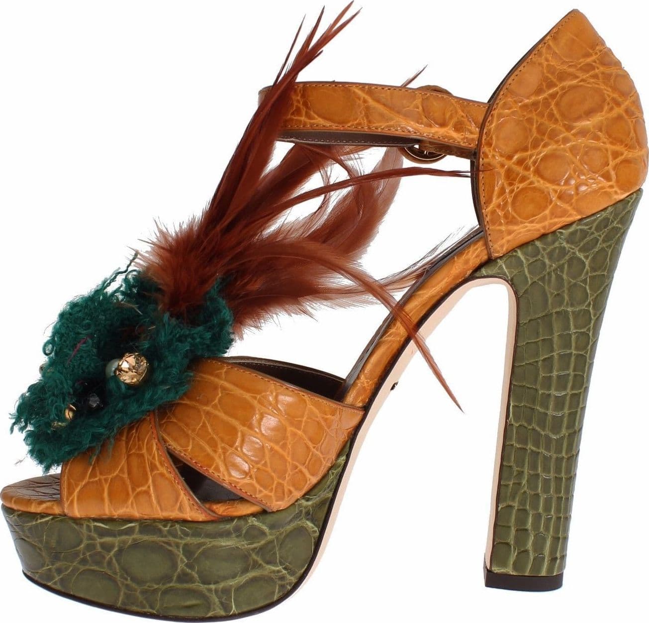 Dolce & Gabbana Orange Leather Crystal Platform Sandal Shoes - 5