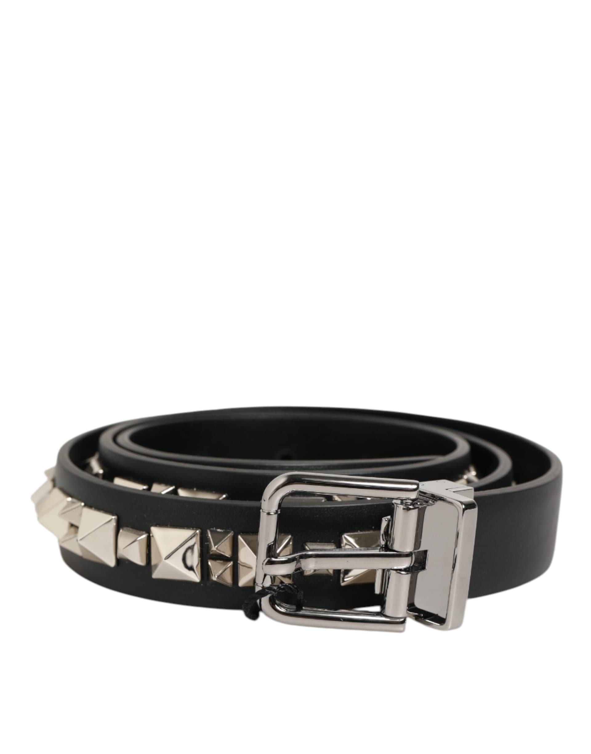 Dolce & Gabbana Black Leather Studded Silver-Tone Buckle Belt - 2