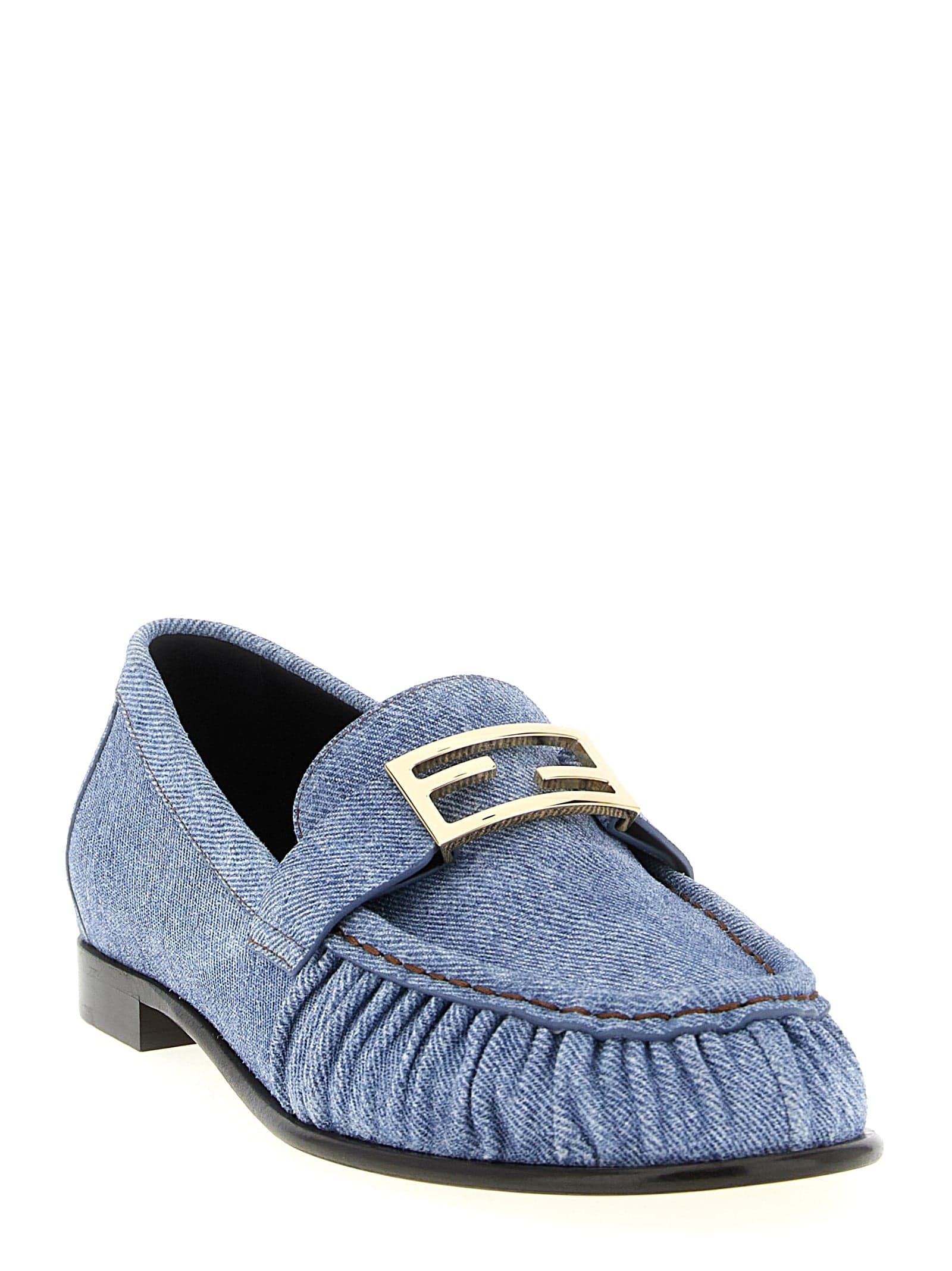 Fendi Blue Calfskin Slip-On Loafers - 2