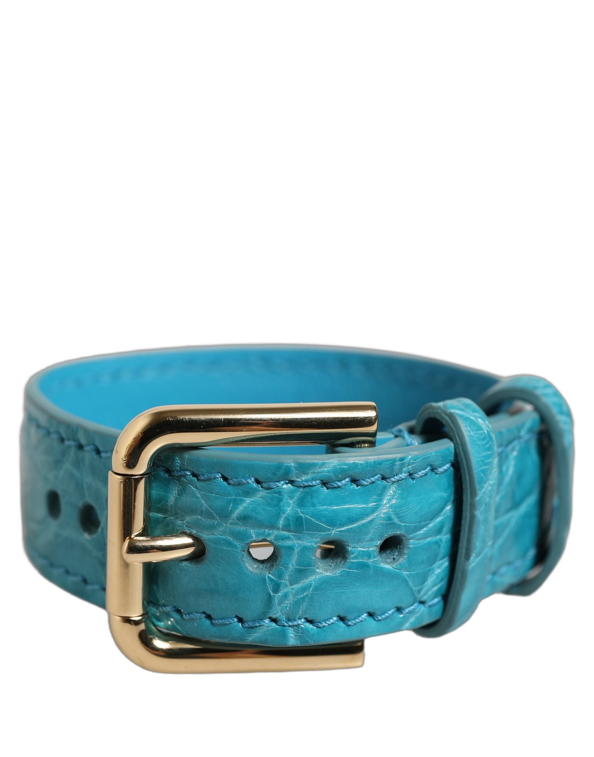 Dolce & Gabbana Turquoise Texture Leather Gold Buckle Belt Strap Bracelet - 2