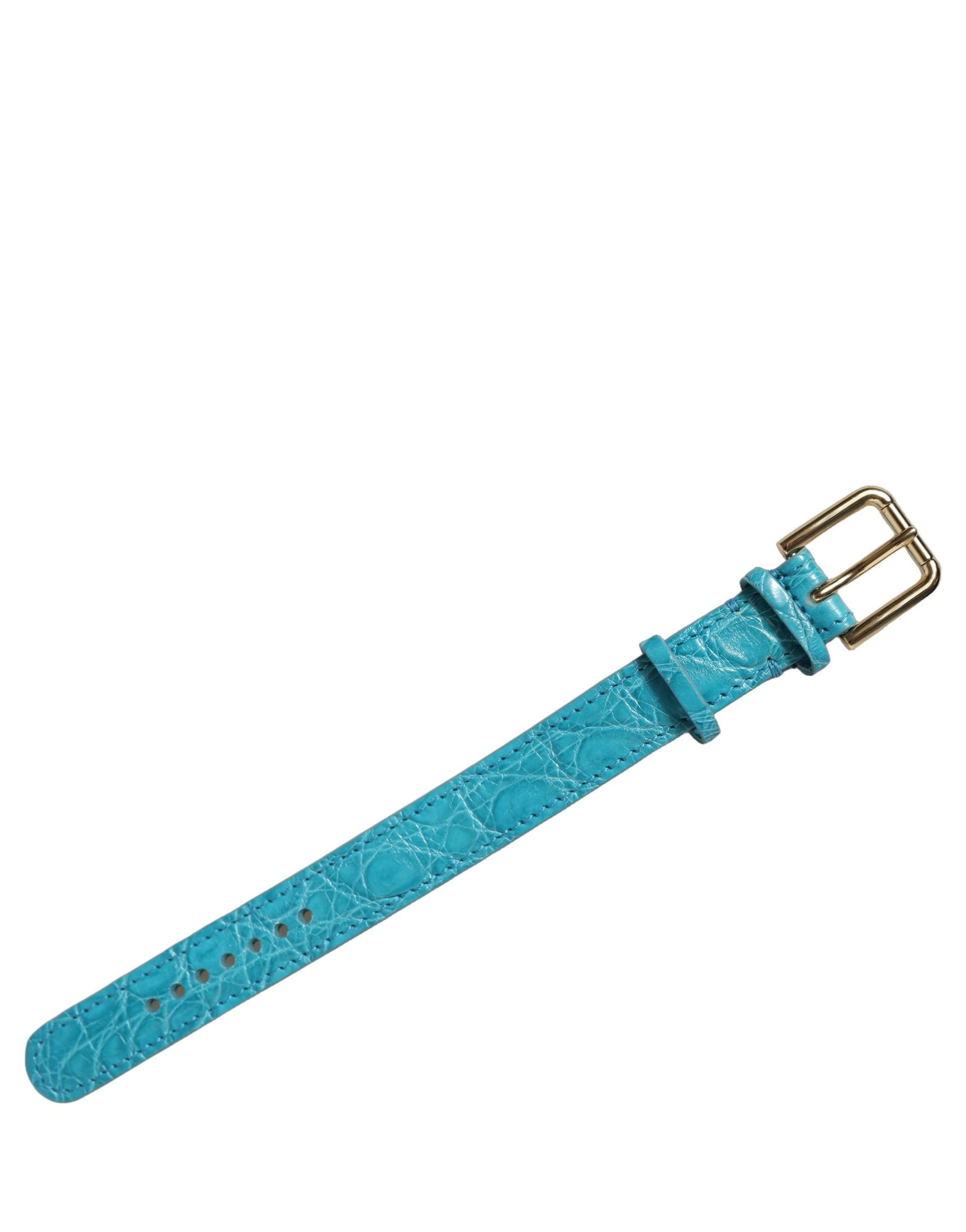 Dolce & Gabbana Turquoise Texture Leather Gold Buckle Belt Strap Bracelet - 3