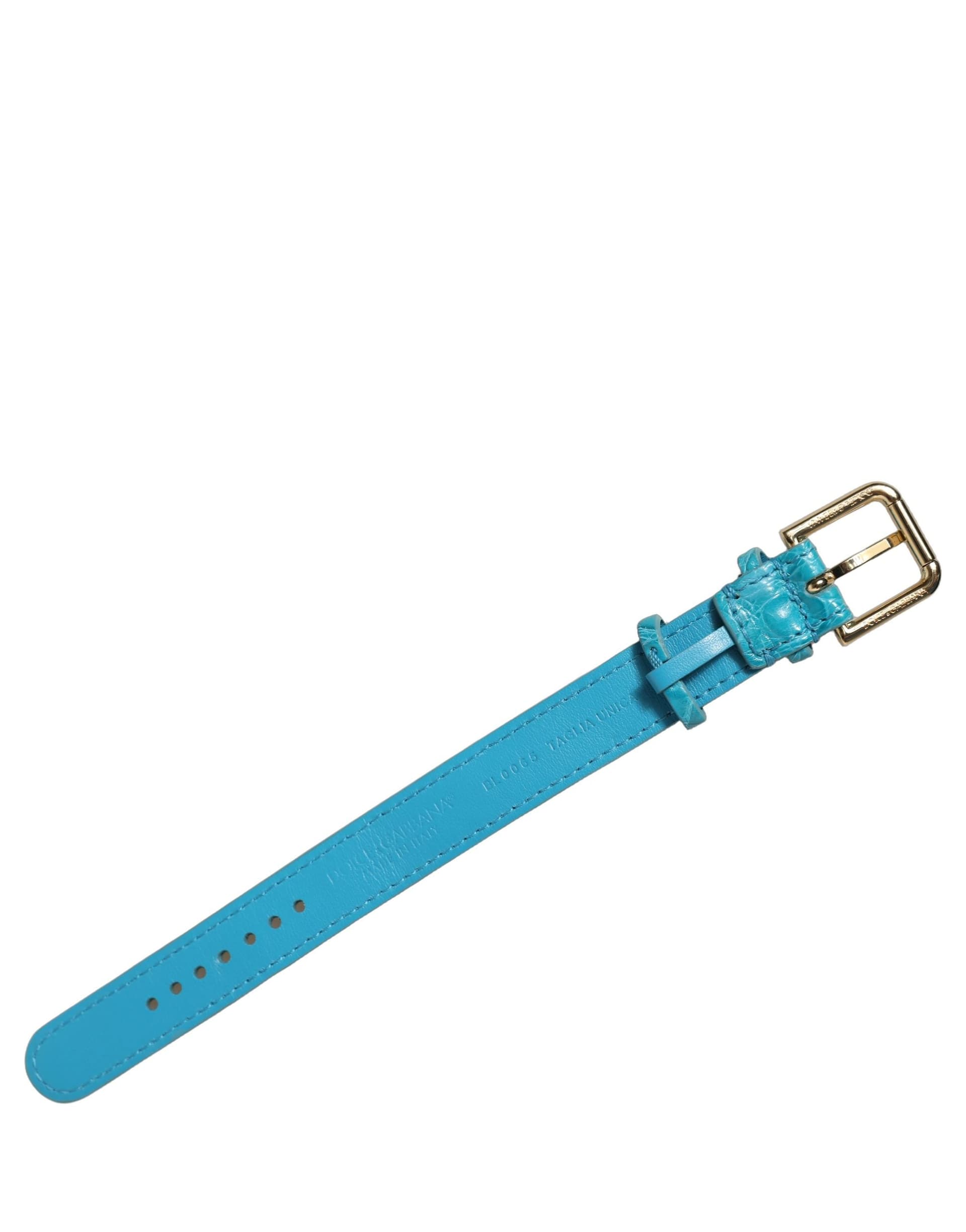 Dolce & Gabbana Turquoise Texture Leather Gold Buckle Belt Strap Bracelet - 4