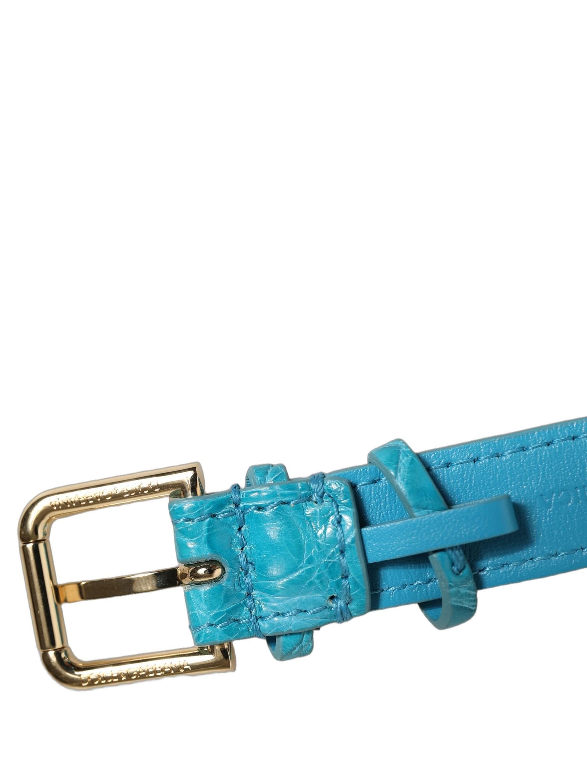 Dolce & Gabbana Turquoise Texture Leather Gold Buckle Belt Strap Bracelet - 6