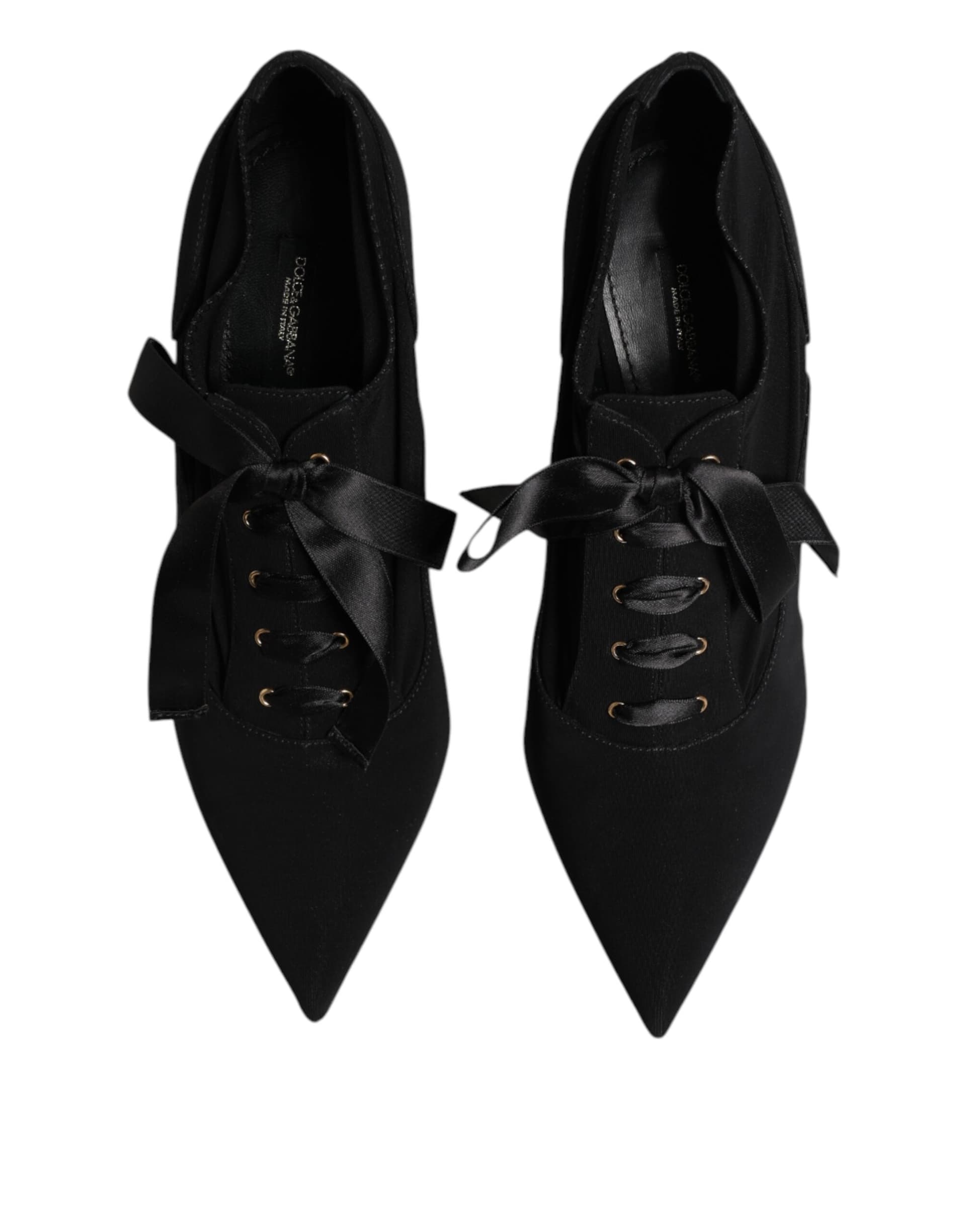 Dolce & Gabbana Black Lace Up Stiletto Heels Pumps Shoes - 2