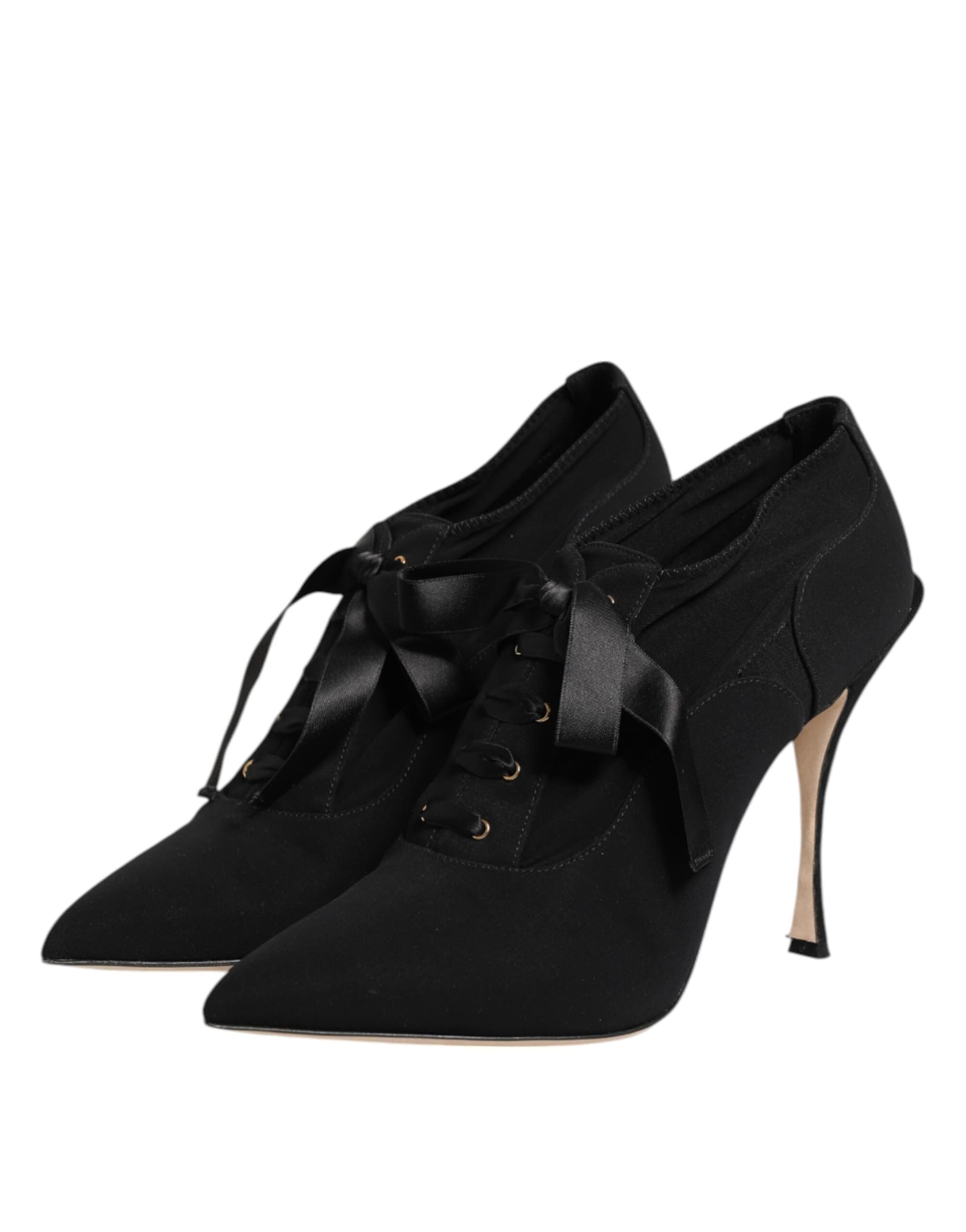 Dolce & Gabbana Black Lace Up Stiletto Heels Pumps Shoes - 3