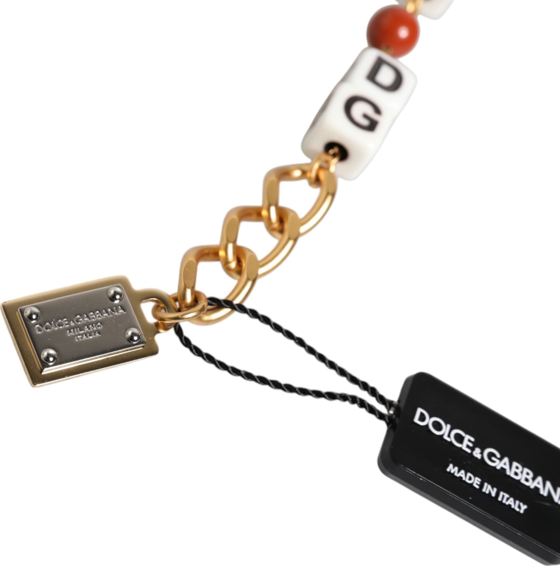 Dolce & Gabbana Multicolor Gold Tone Brass Chain DG Logo Dice Bracelet - 3