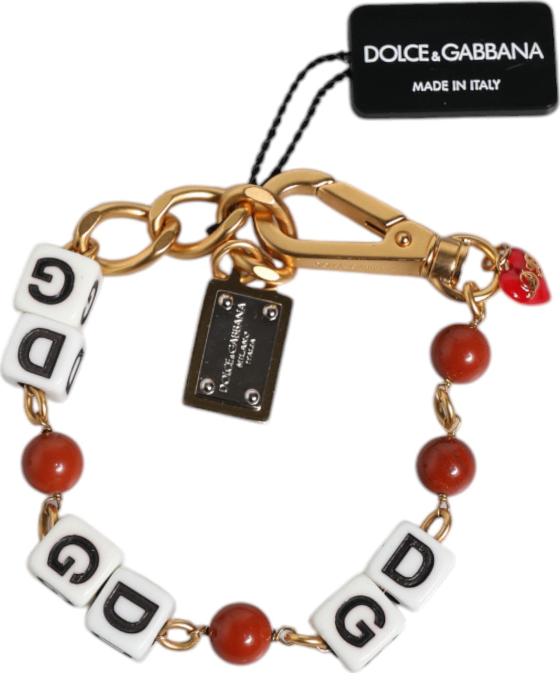 Dolce & Gabbana Multicolor Gold Tone Brass Chain DG Logo Dice Bracelet - 6